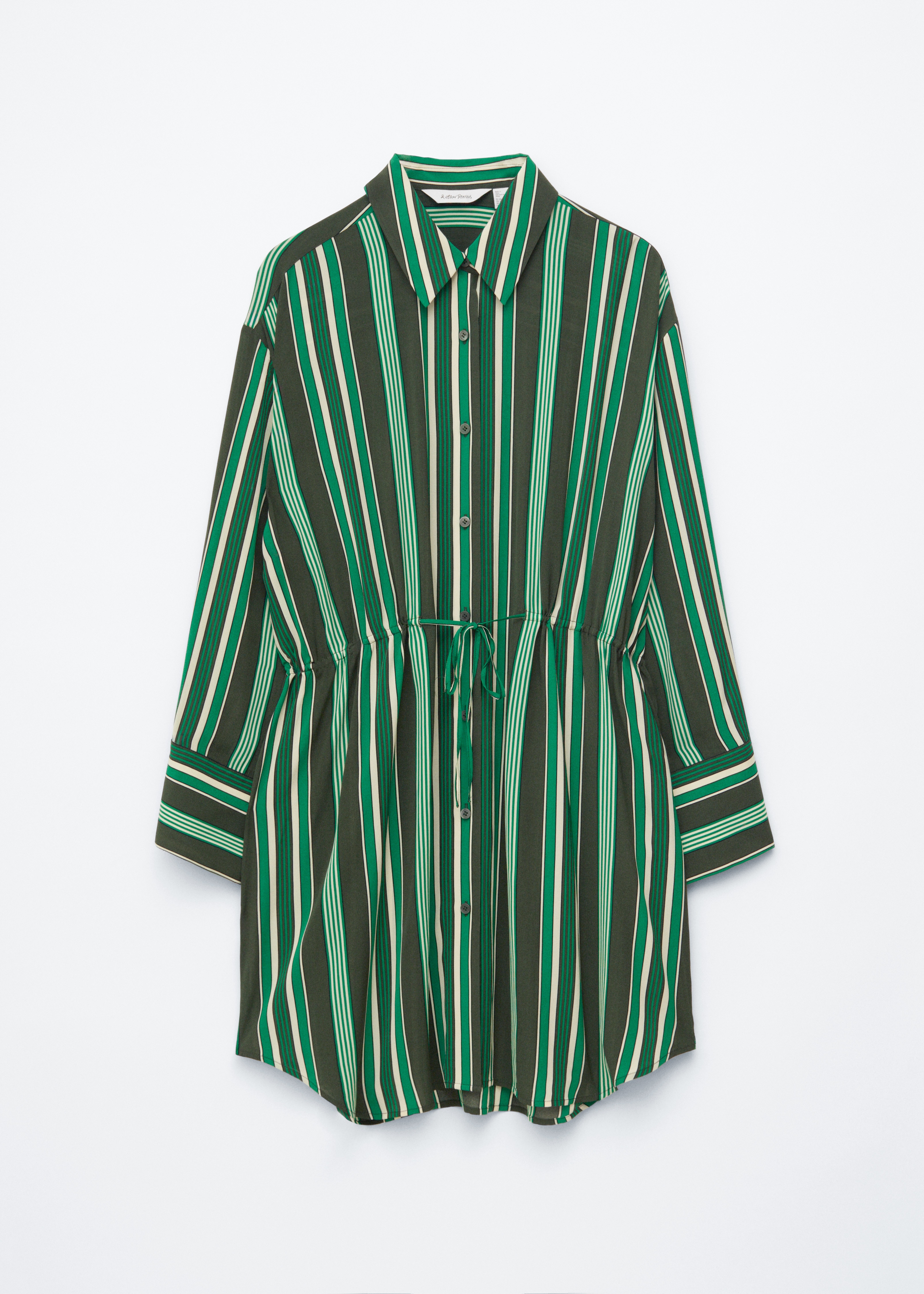 Oversized-Hemdblusenkleid mit Kordelzug - Grün gestreift