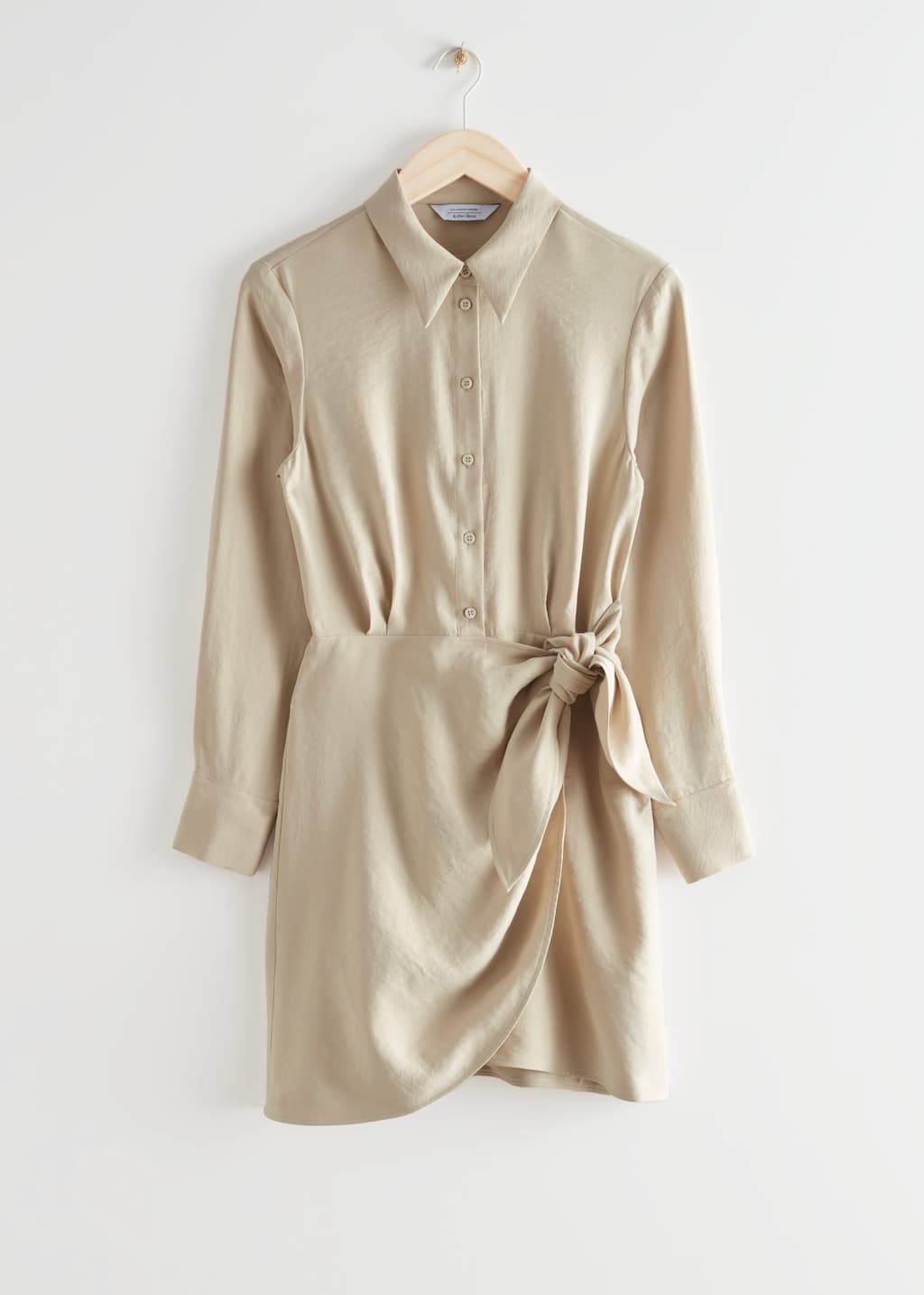 Buttoned Mini Wrap Dress - Beige - Bodegón