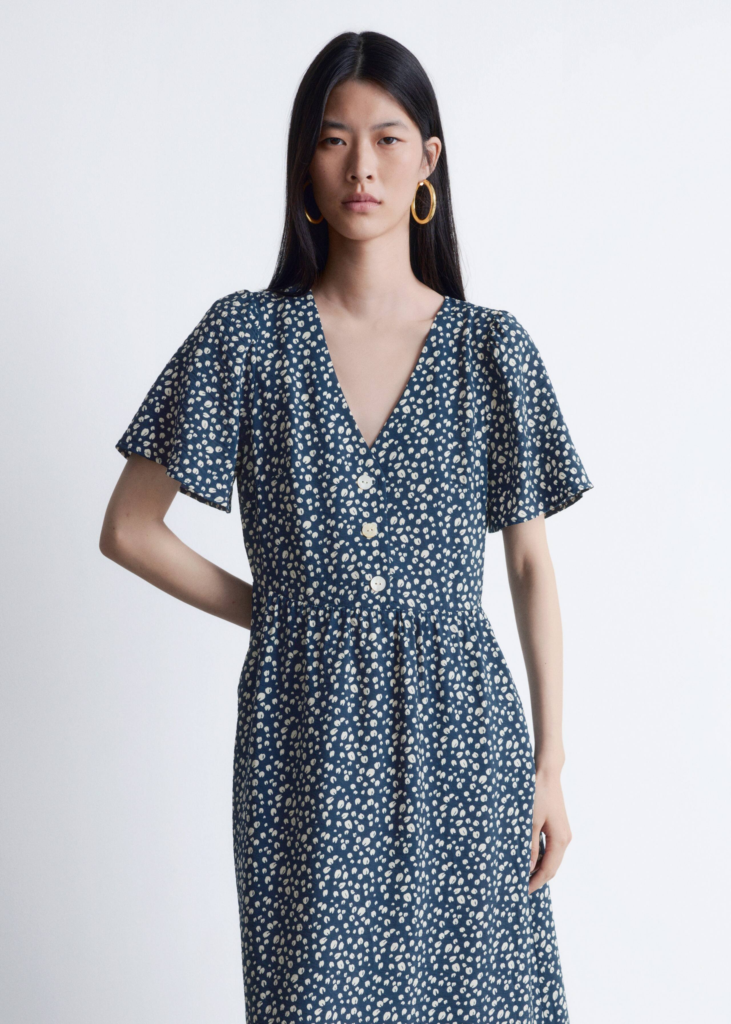V-Neck Midi Dress - Navy Print - Lookbook