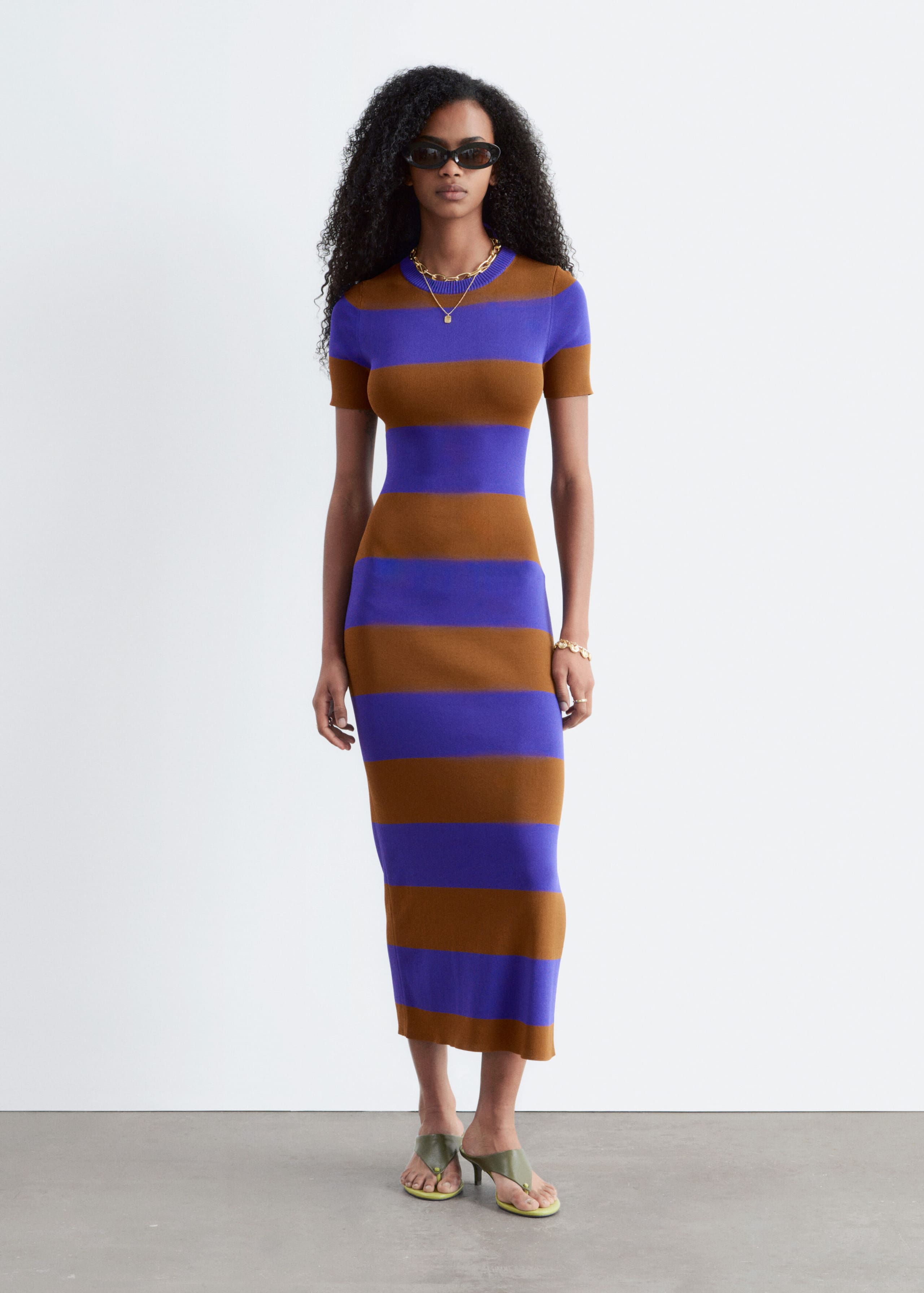 Rib-Knitted Maxi Dress - Purple/Brown - Lookbook