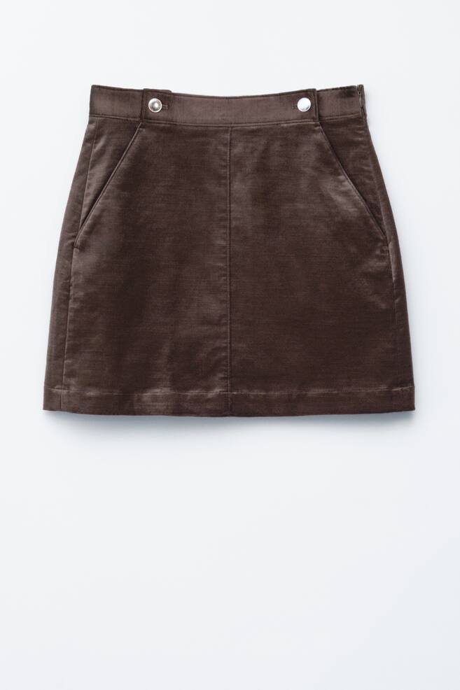 Velvet Mini Skirt - Dark Brown - 1