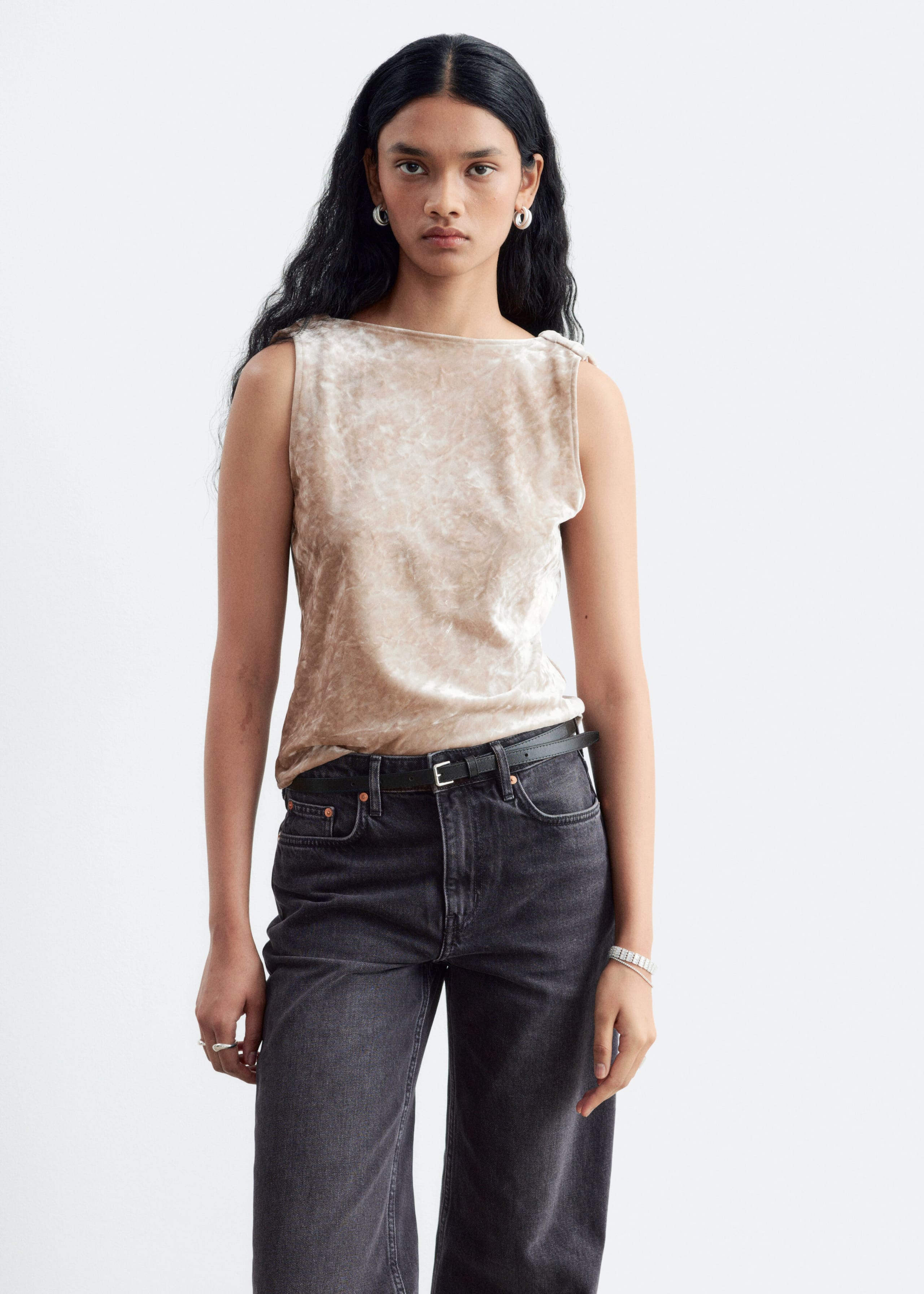 Draped Back Velvet Top - Black - Lookbook