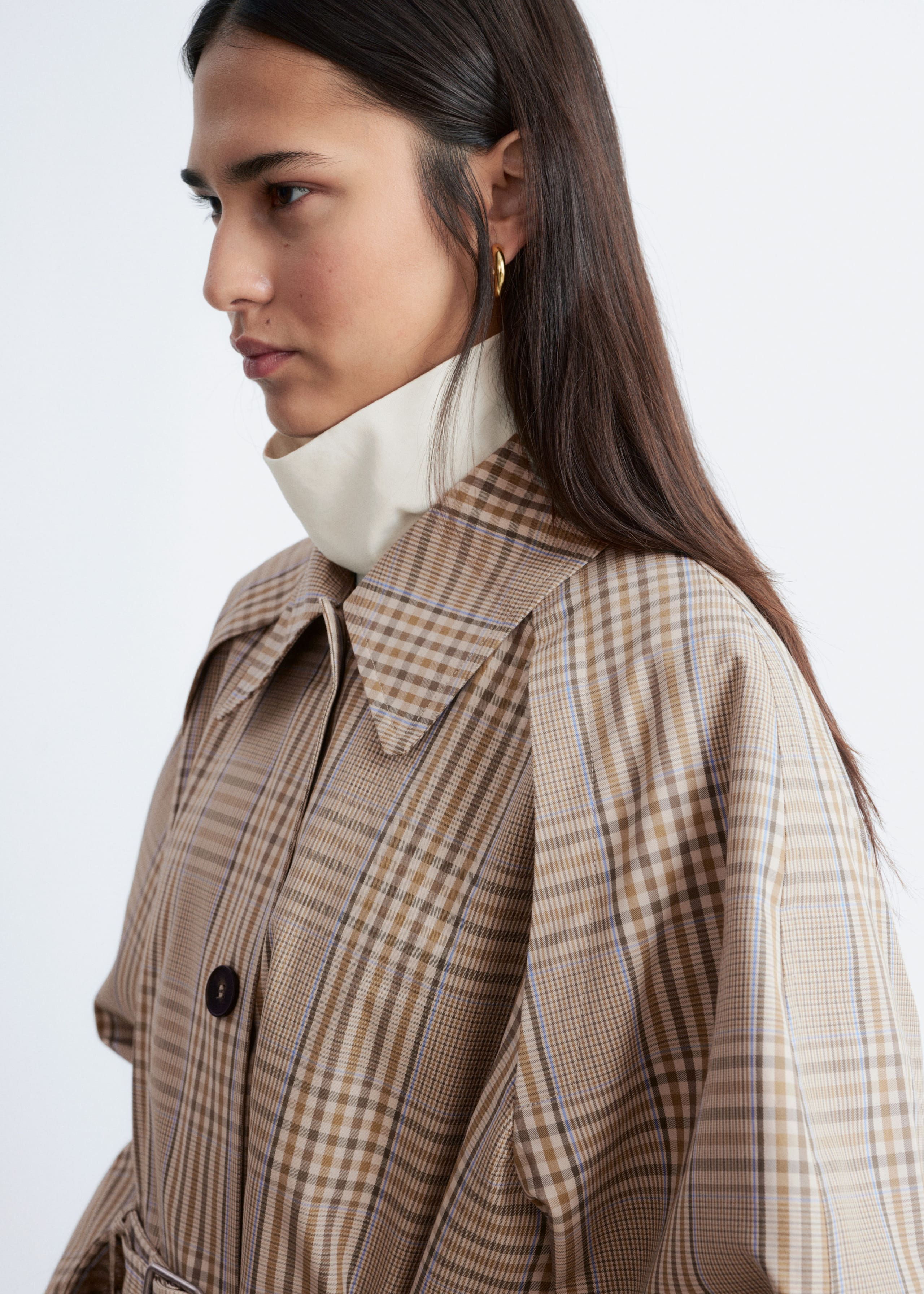 Image of Checked Buckle-Belt Trench Coat