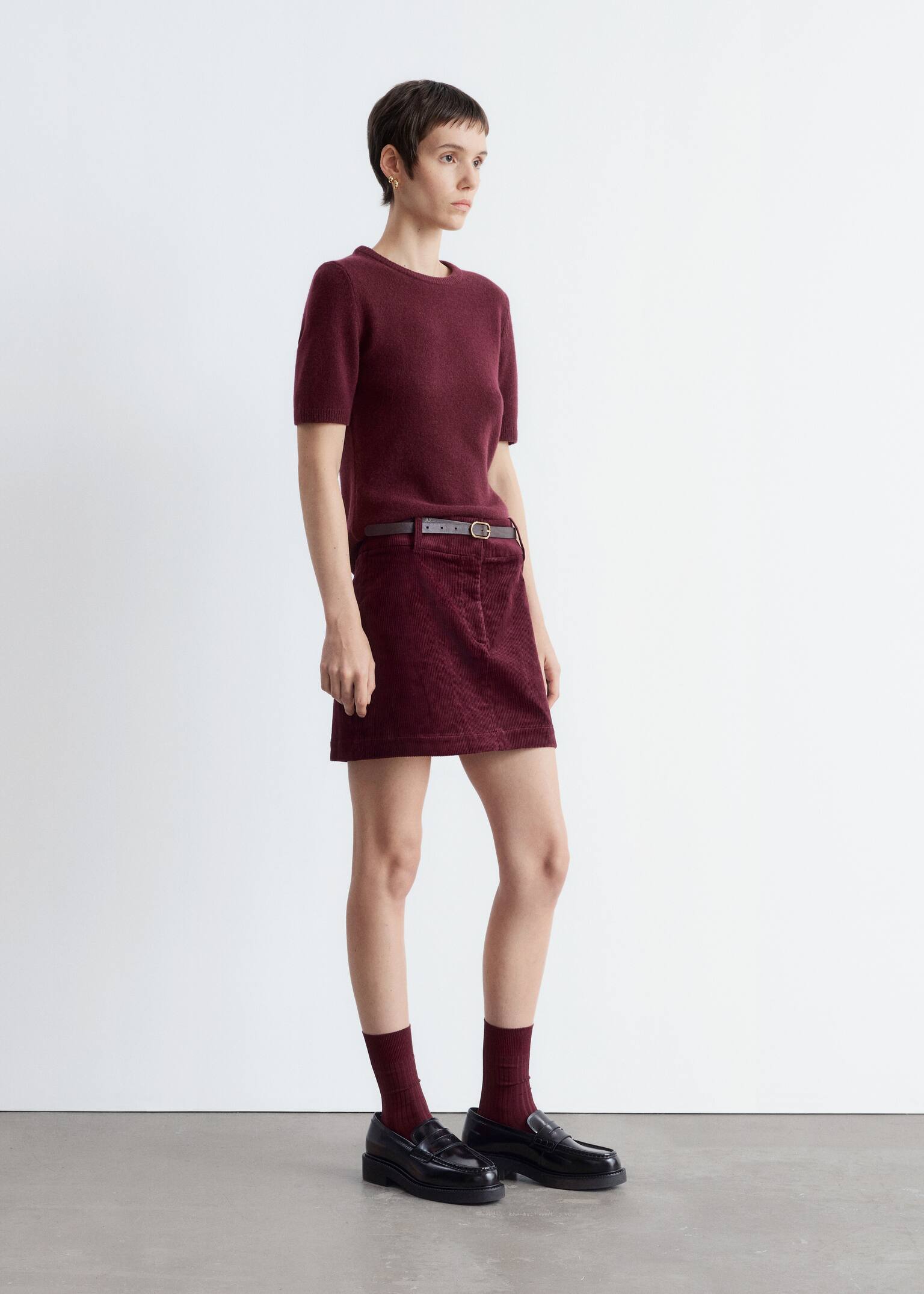 Knitted Cashmere T-shirt - Dark Red - 5