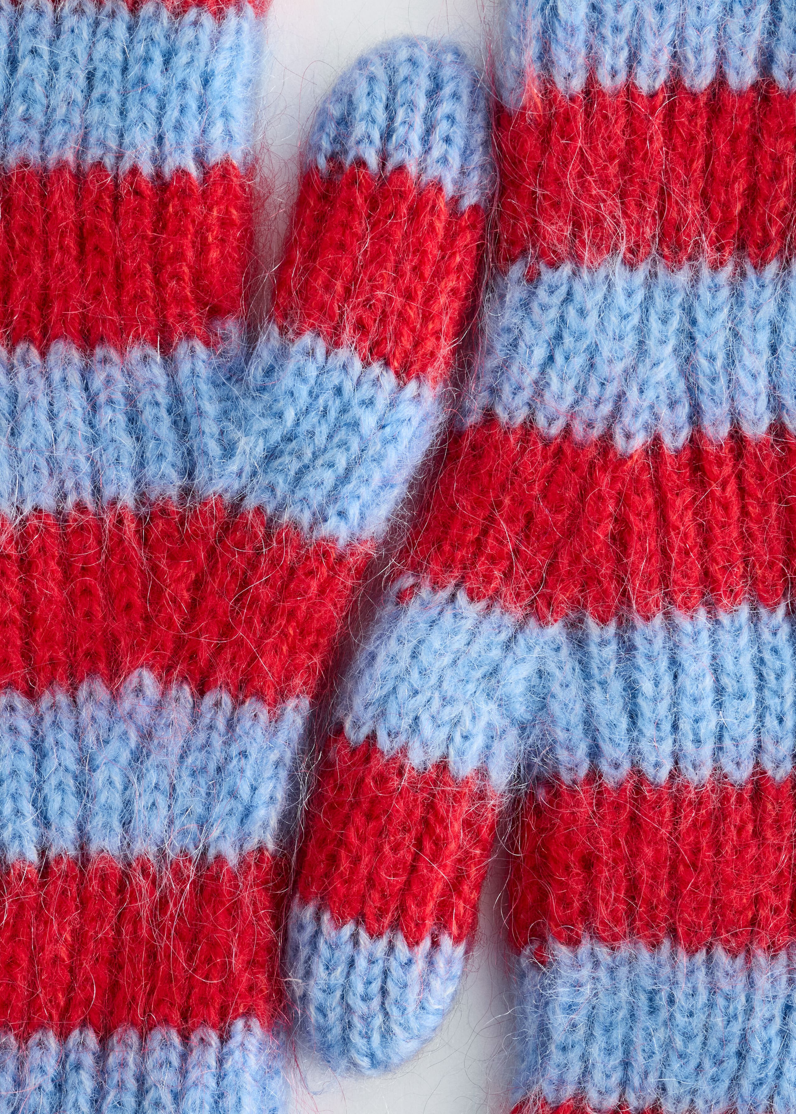 Wool-Mohair Mittens - Red/Blue - Still Life