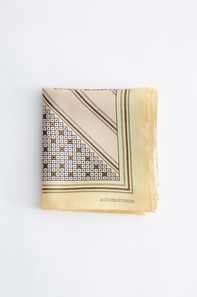 Printed Silk Scarf - Amarelo/Bege/Castanho/Turquesa - 1