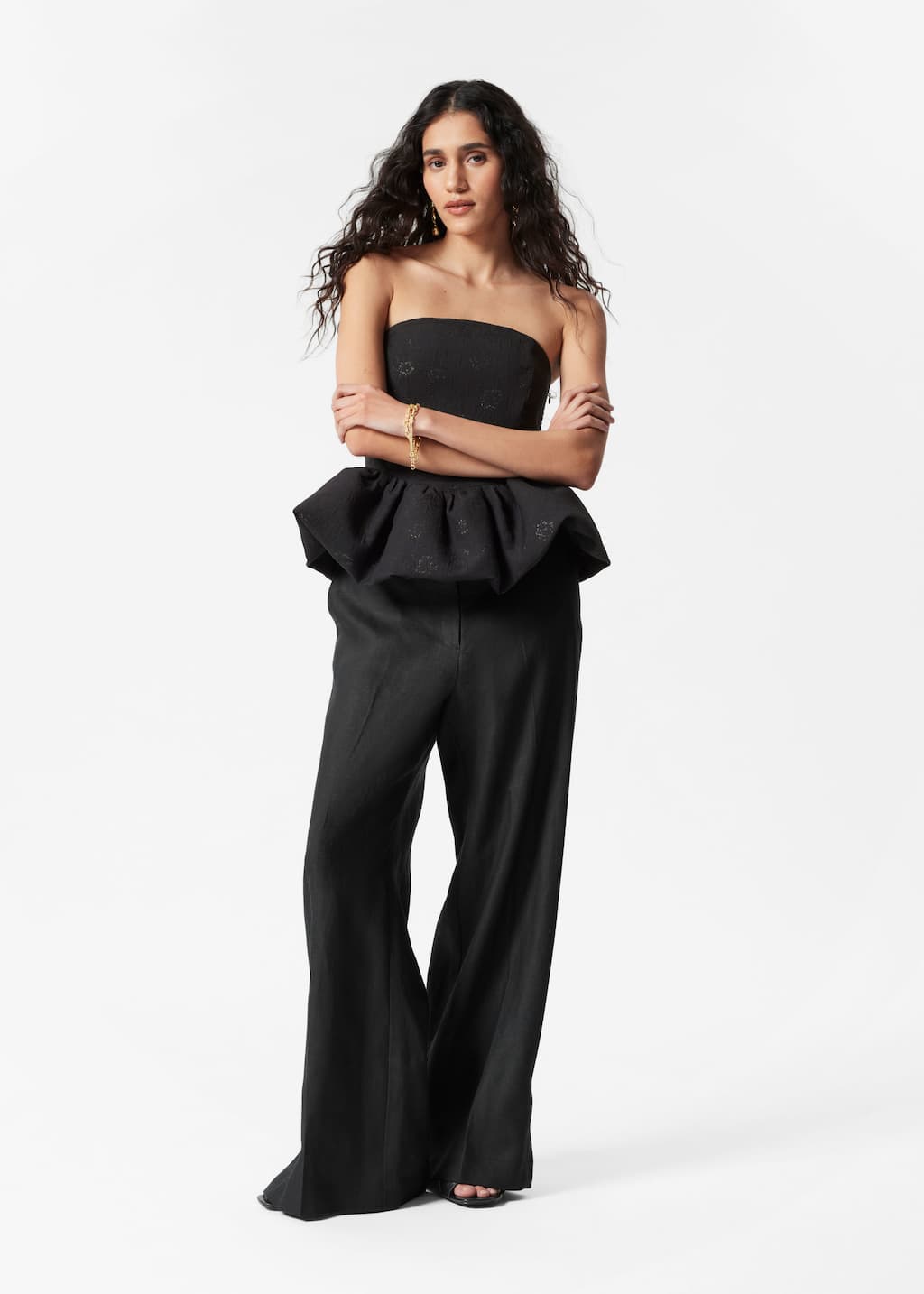 Haut bandeau jacquard à basque - Noir - Lookbook