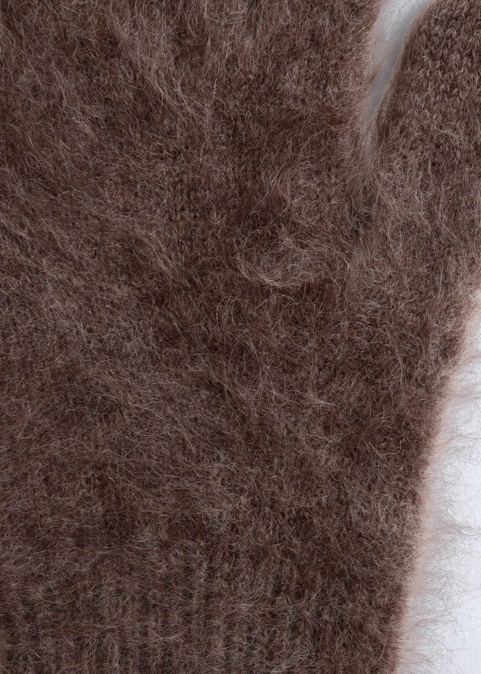 Knitted Brushed Cashmere Gloves - Dark Brown/Cream - 5