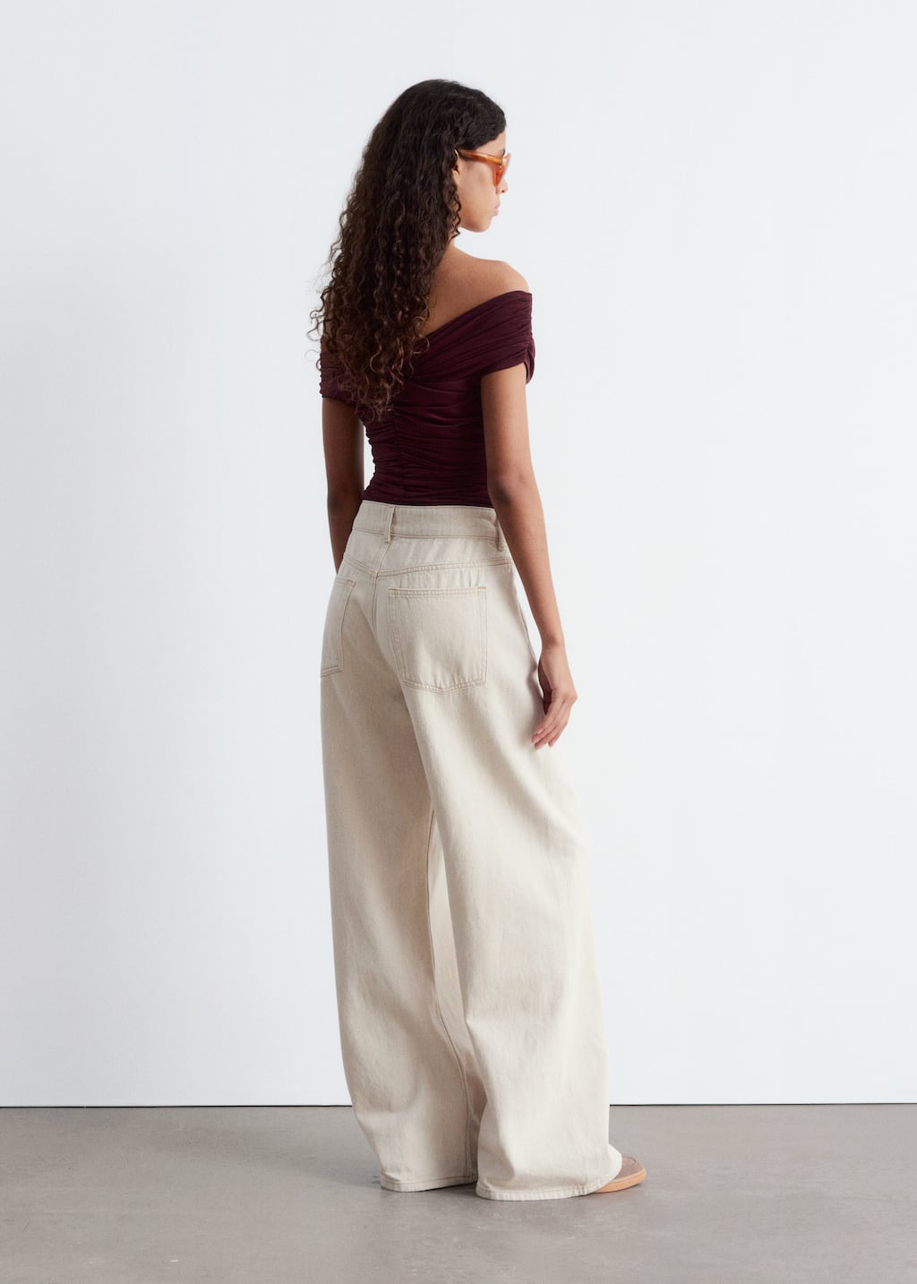 Image of Ruched V-neck Mesh Top
