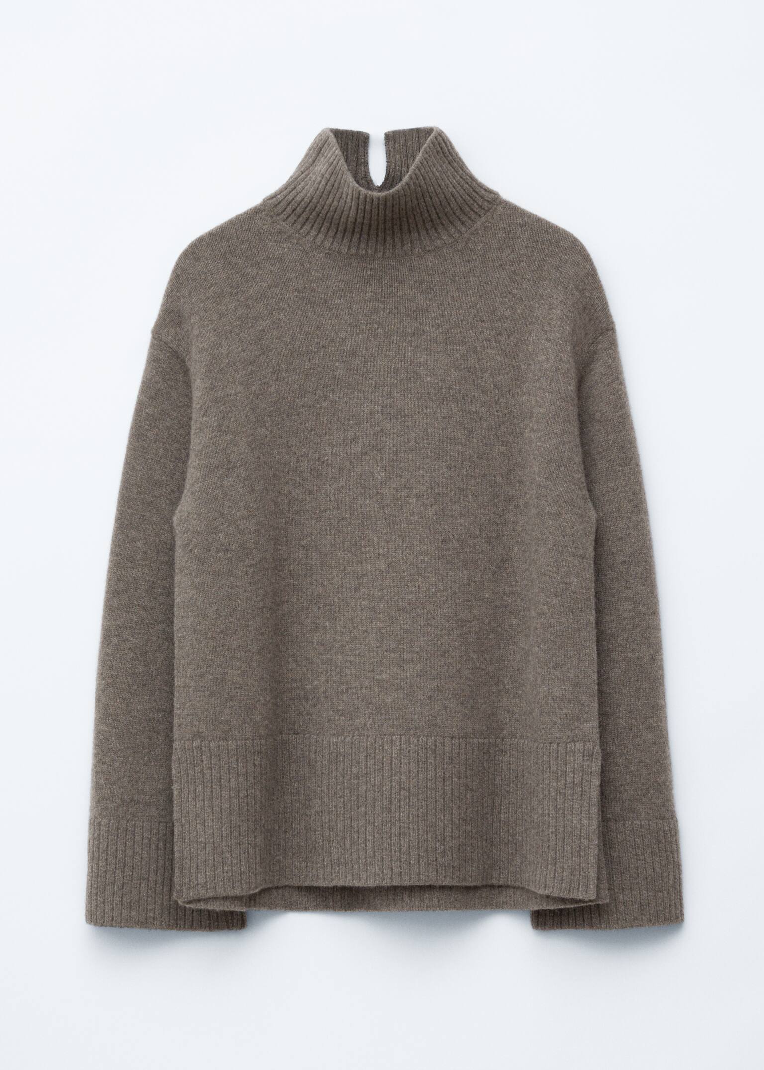 Oversized-Wollpullover mit Rollkragen - Dunkles Graubraun/Weinrot/Braun - 2