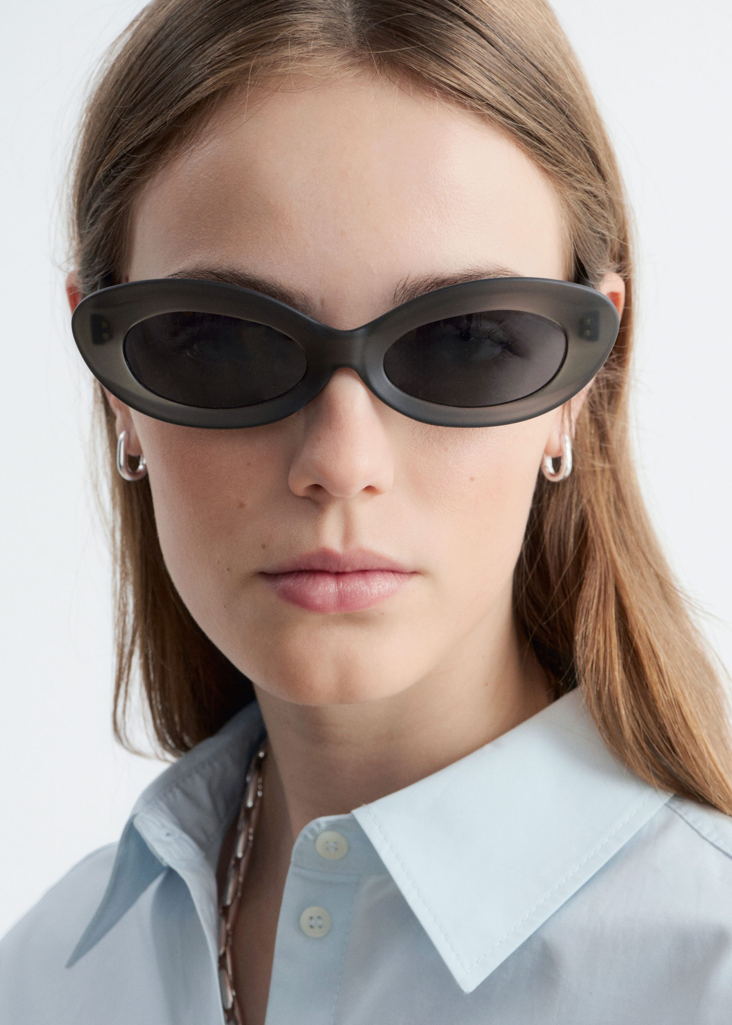 Sculpted Oval Sunglasses - Grey - Lookbook