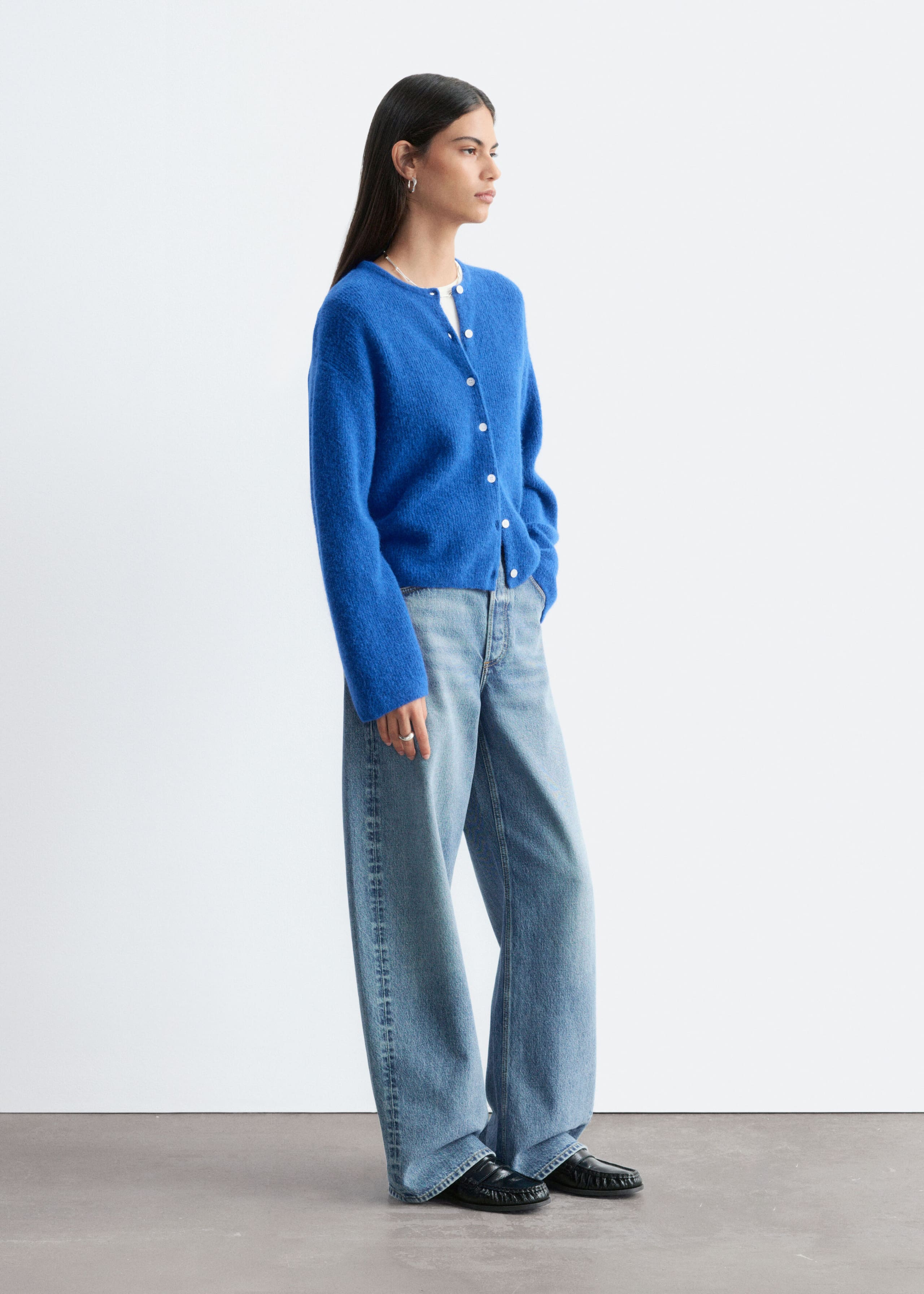 Alpaca-Blend Knitted Cardigan - Bright Blue - Lookbook