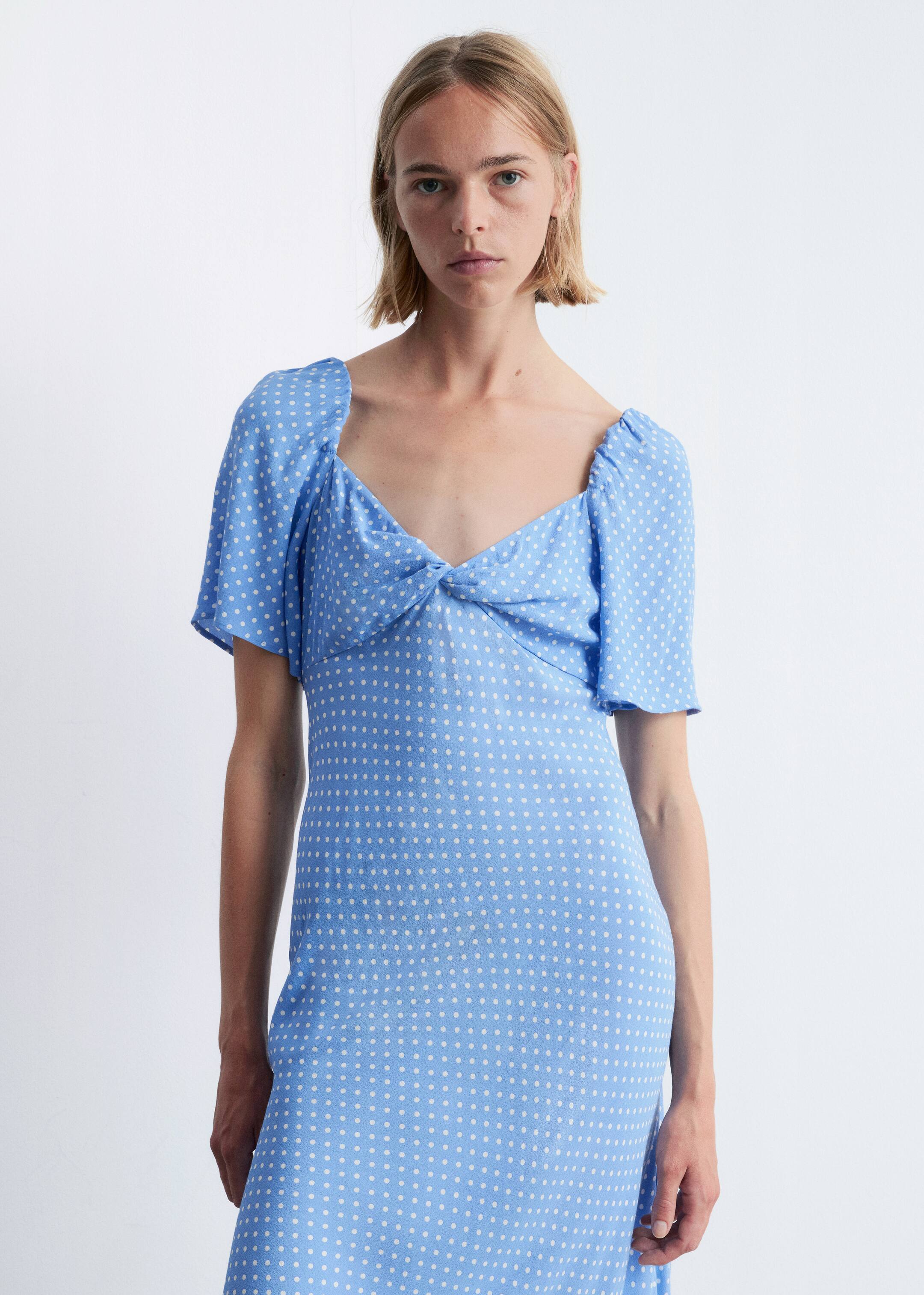 Agrandir l'image: Robe midi à manches volantées - Bleu clair à pois - FEMME | H&M FR 2