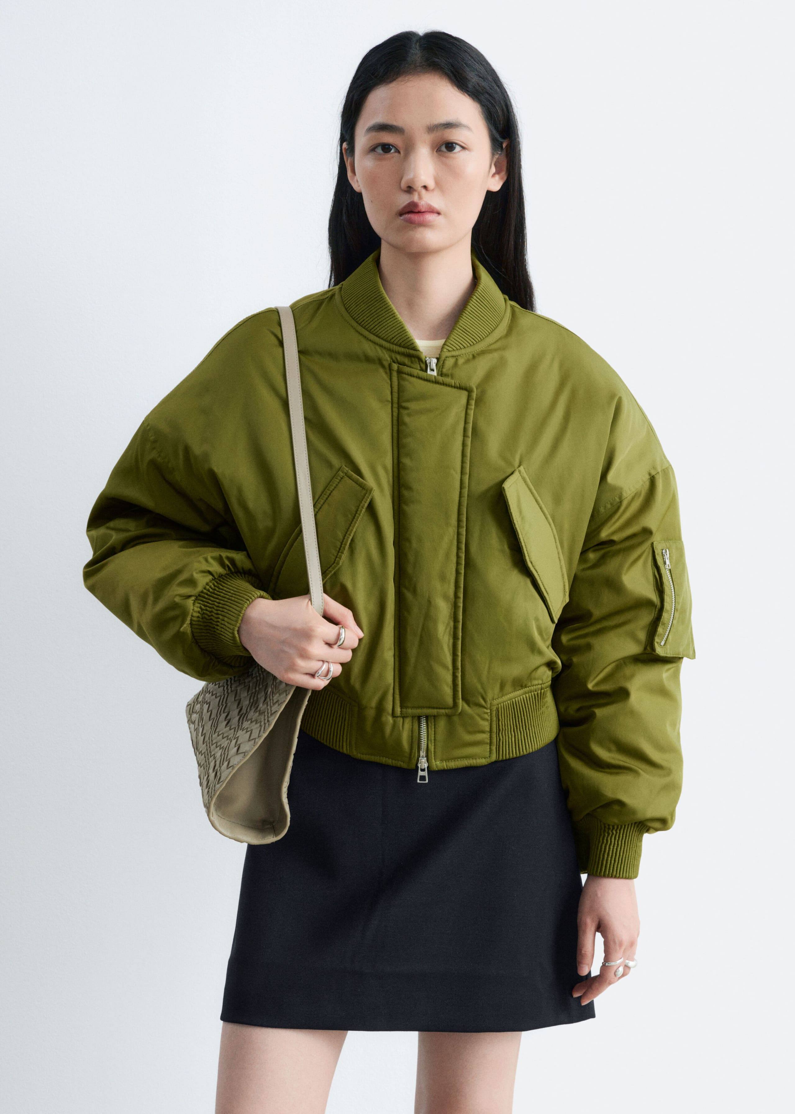 Cropped Bomber Jacket - Green - Lookbook