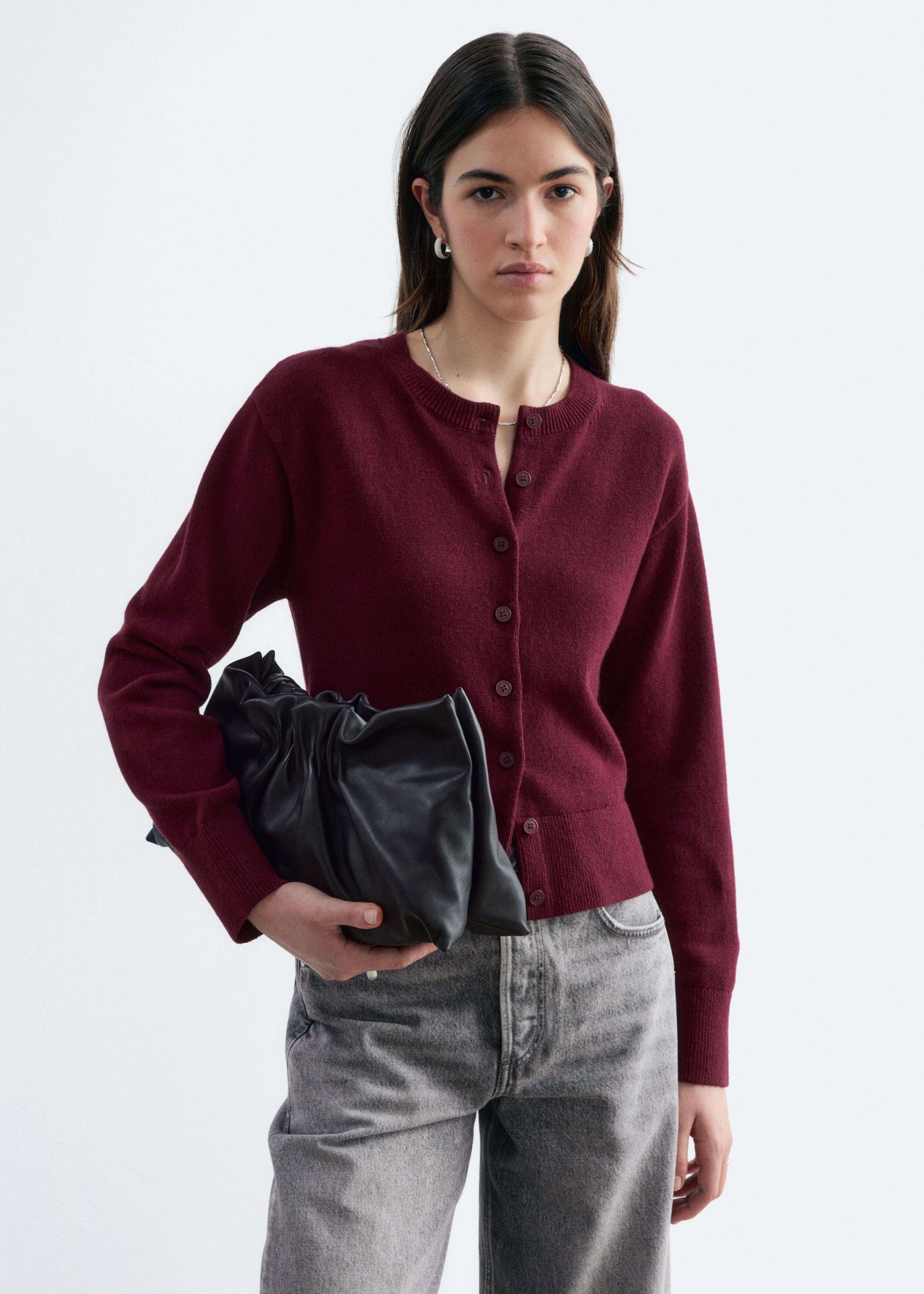 Thin-Knit Cardigan - Dark Red - Lookbook