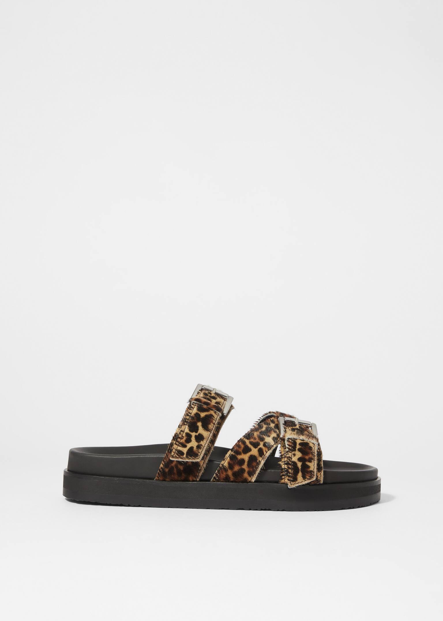 Sandales en cuir à brides croisées - Fausse fourrure léopard/Cuir brun - 2