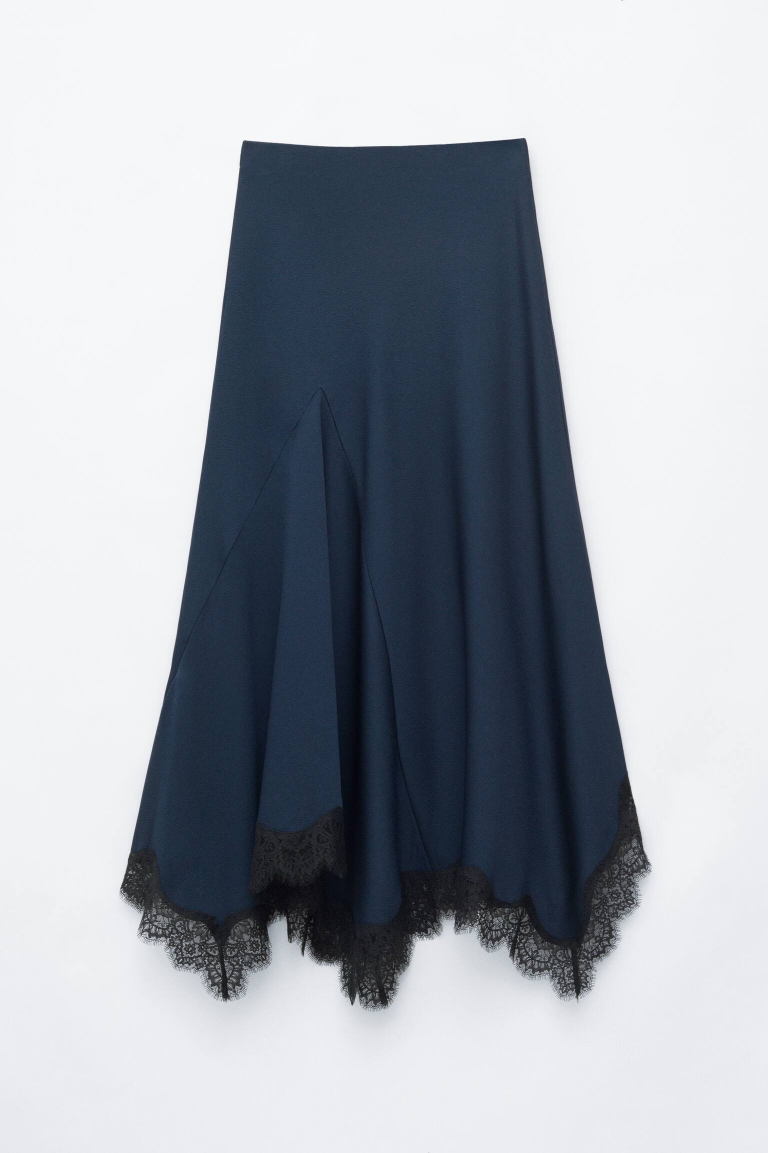 Jupe longue avec détails en dentelle - Bleu foncé
