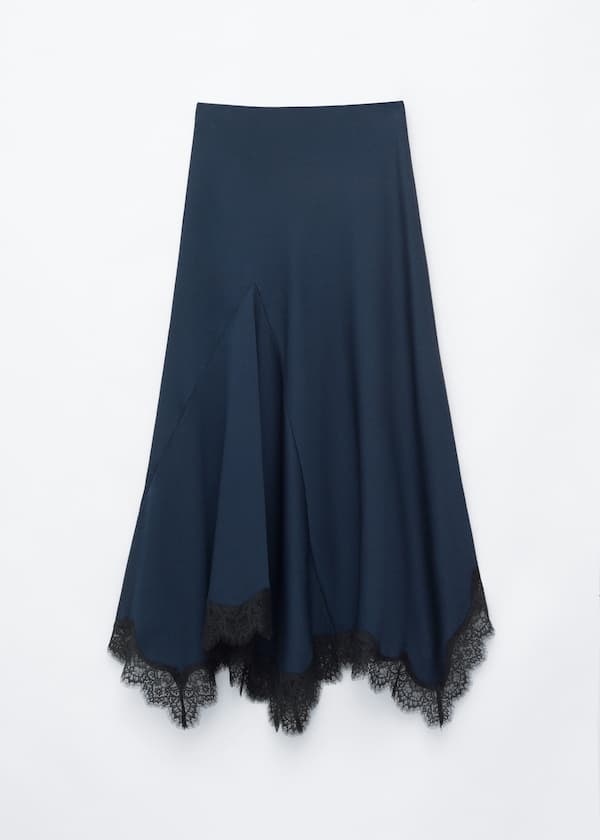 Gonna lunga con dettagli in pizzo - Blu scuro