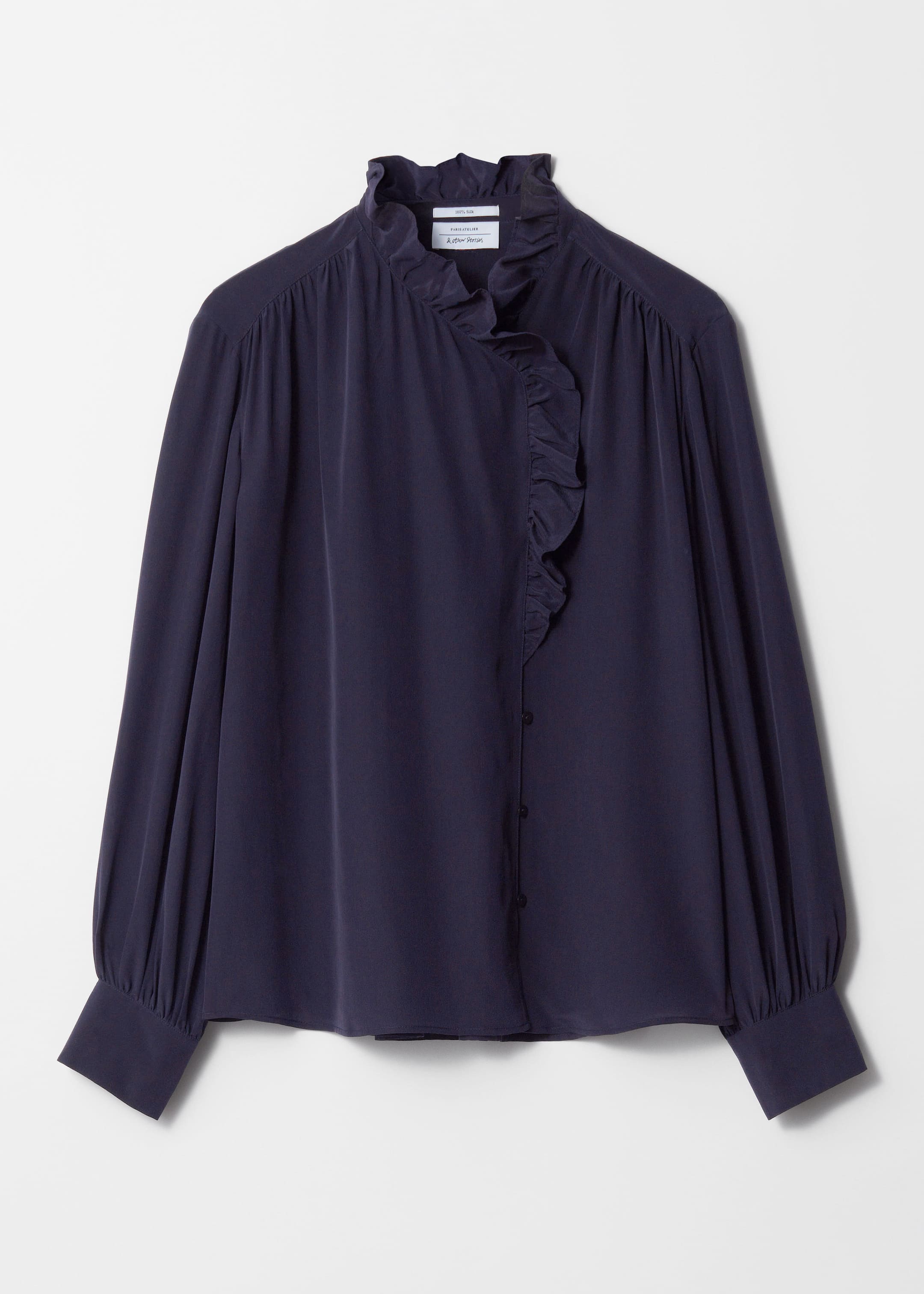 View larger image: Ruffled Silk Blouse - Navy - Ladies | H&M GB 1