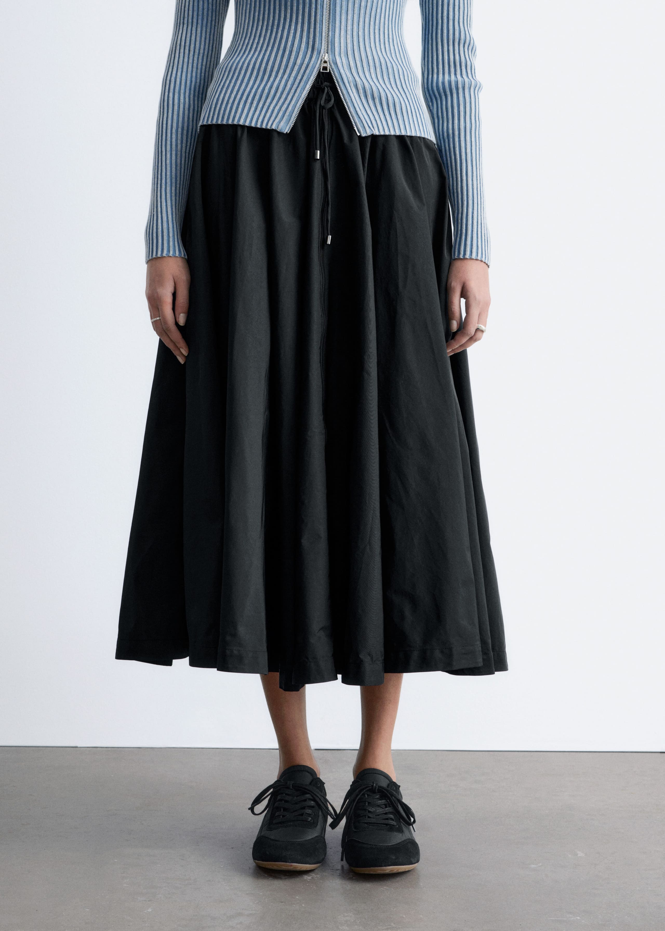 Image of Voluminous Drawstring Midi Skirt