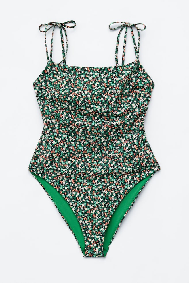 Tie-Strap Swimsuit - Black/Floral - 1