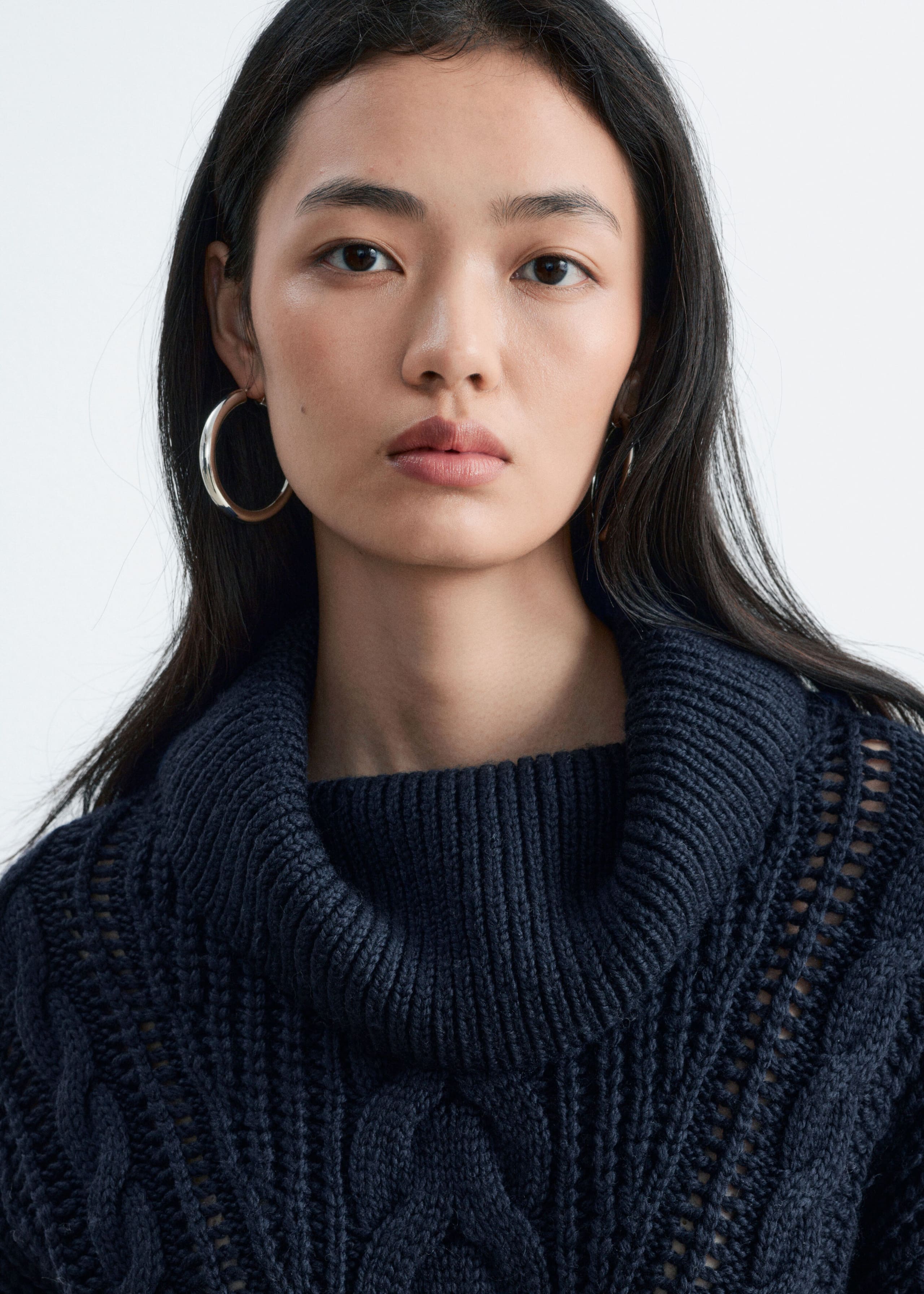 Chunky Cable-Knitf Dress - Dark Blue - Lookbook