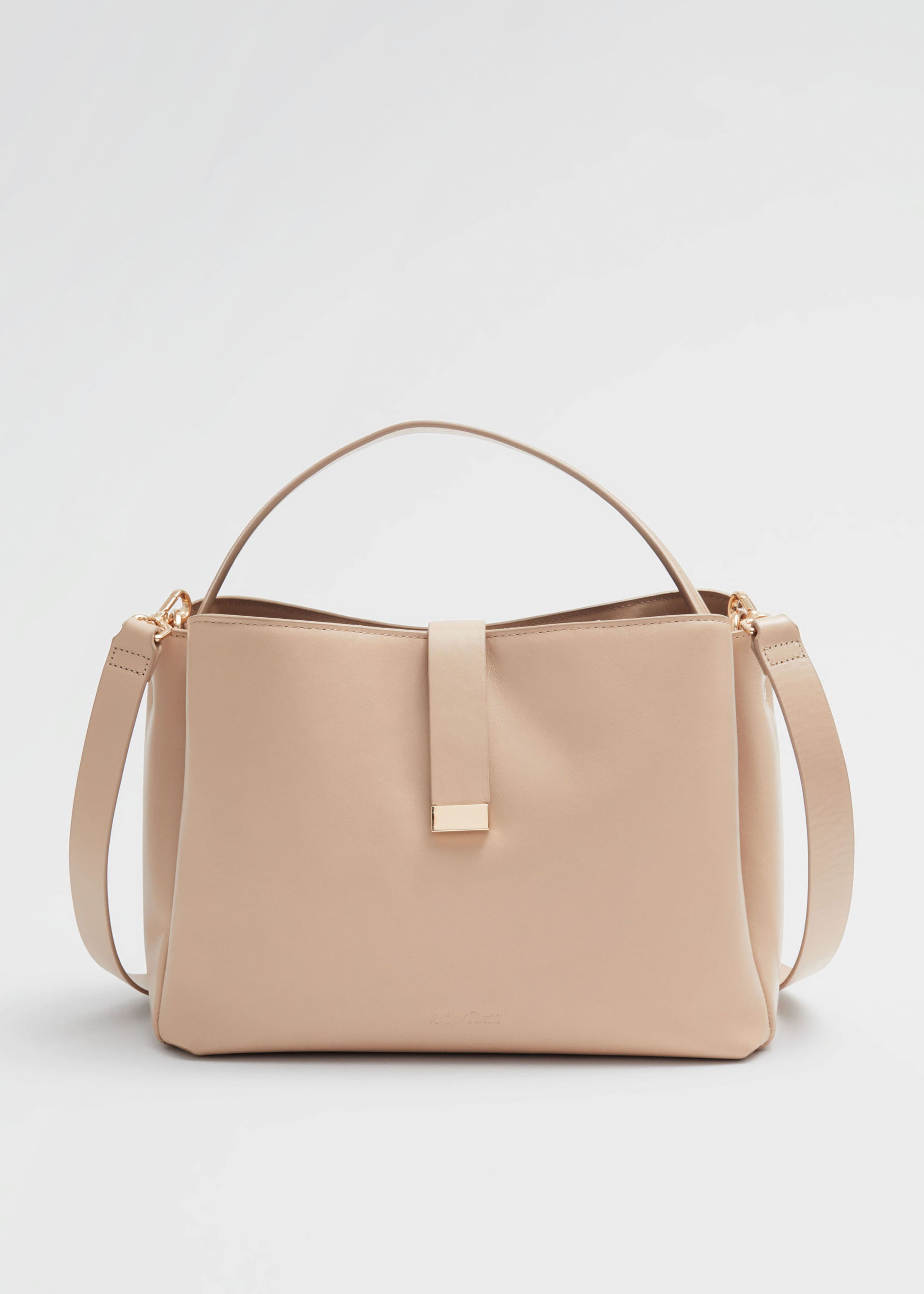 Buckled Leather Bucket - Beige - Still Life