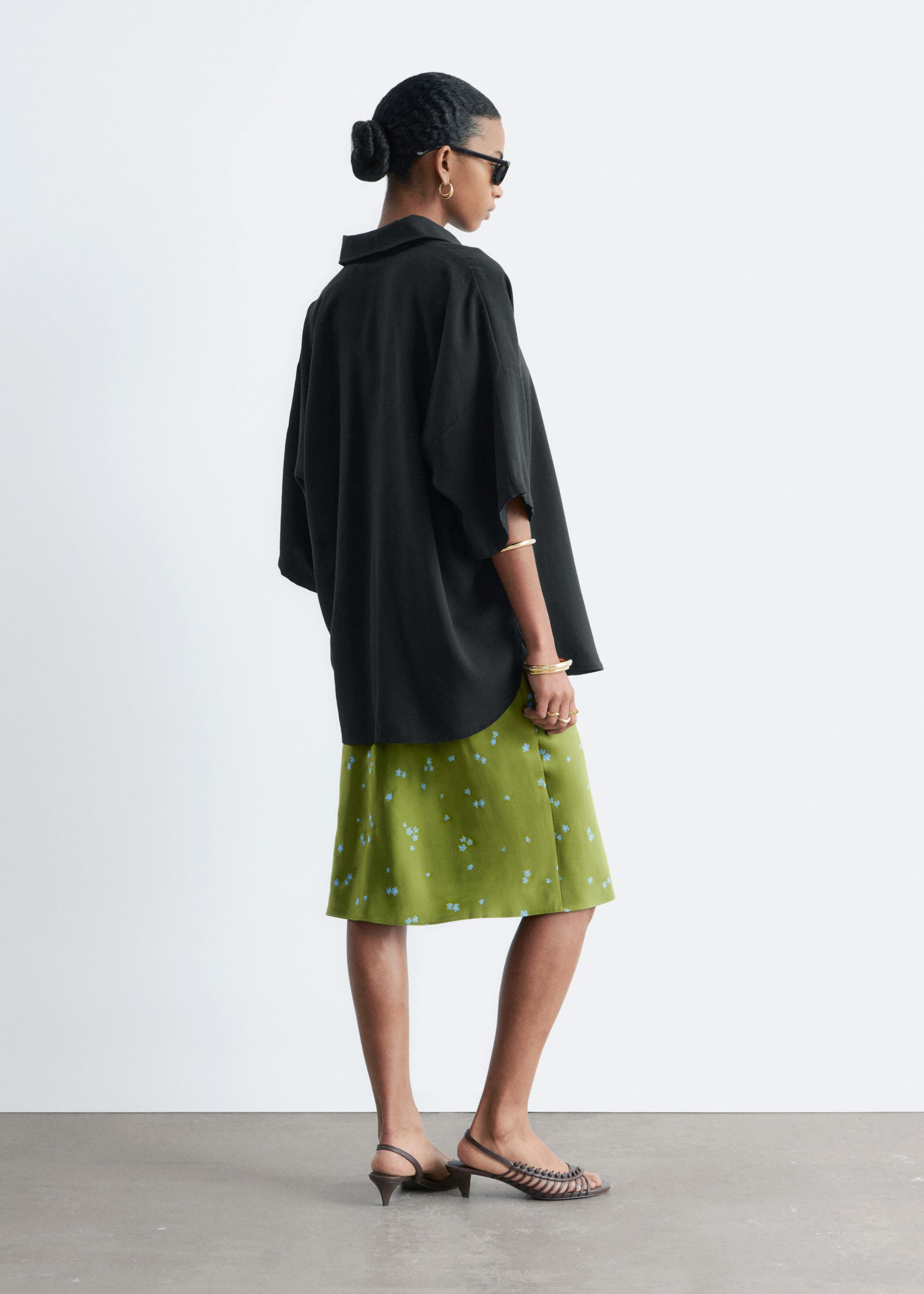 Chemise oversize à manches trois-quarts - Noir - Lookbook