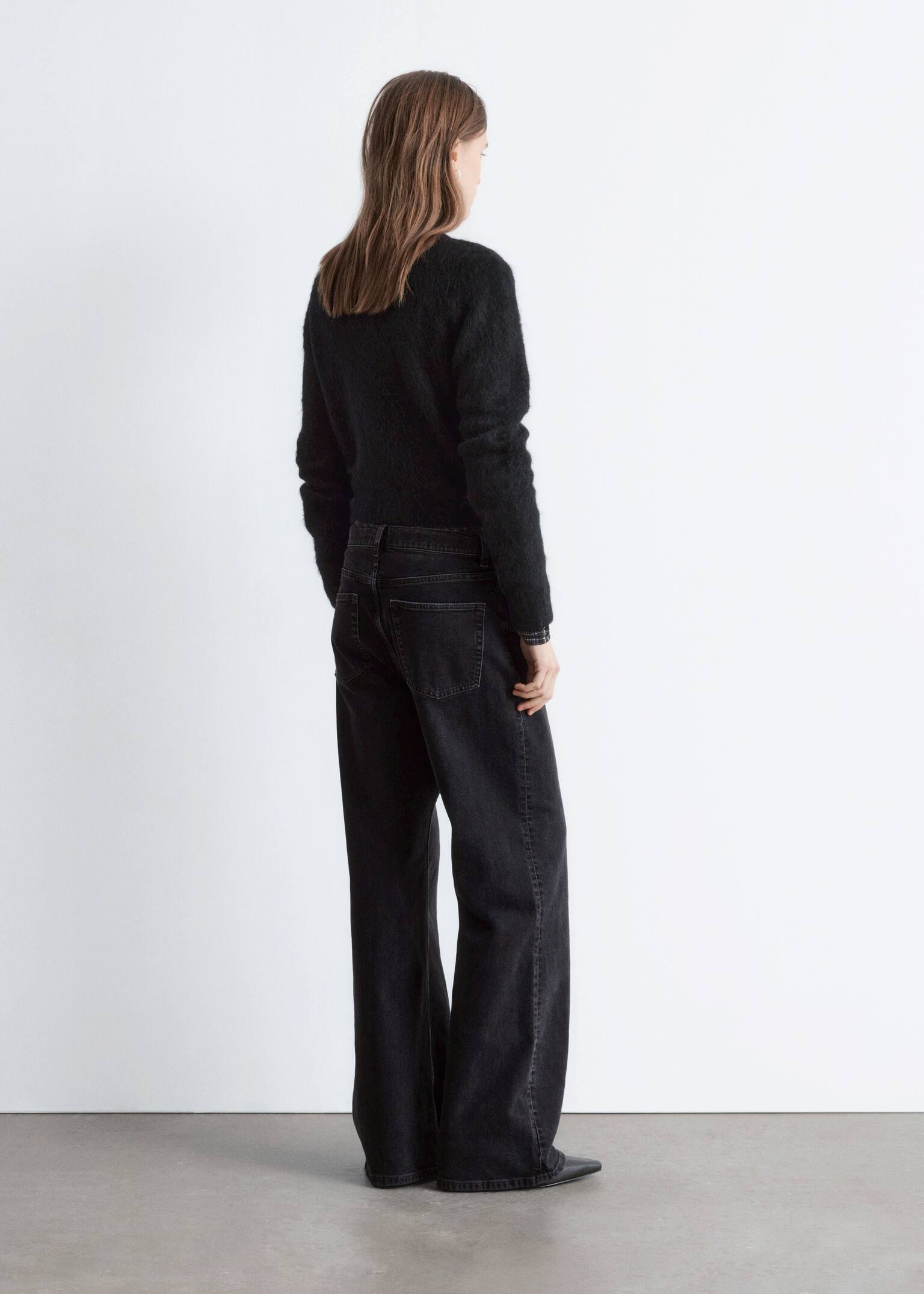 Cardigan i børstet mohairblend - Sort/Kamel/Fersken - 4