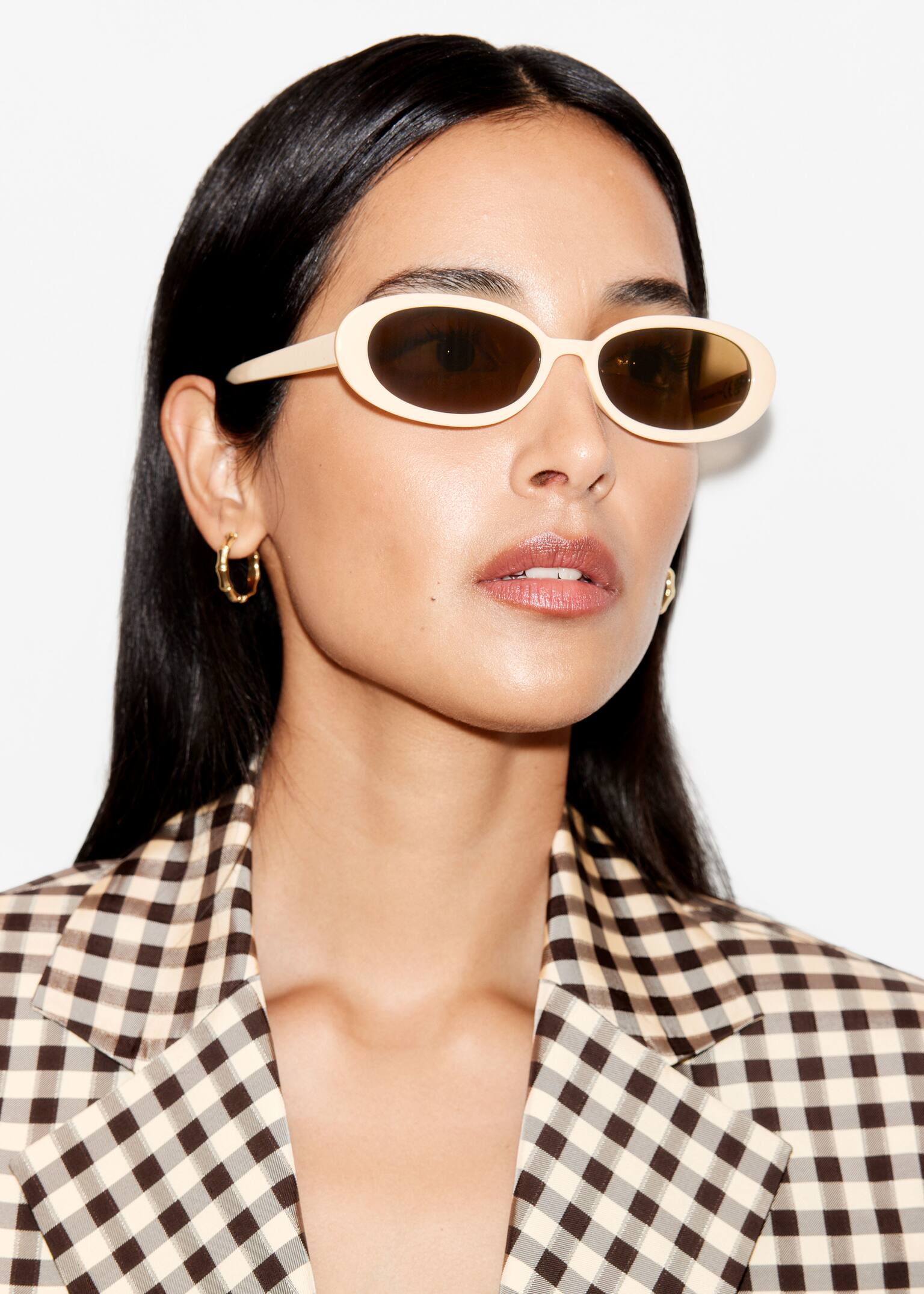 Gafas de sol con montura ovalada fina - Crema/Amarillo/Marrón