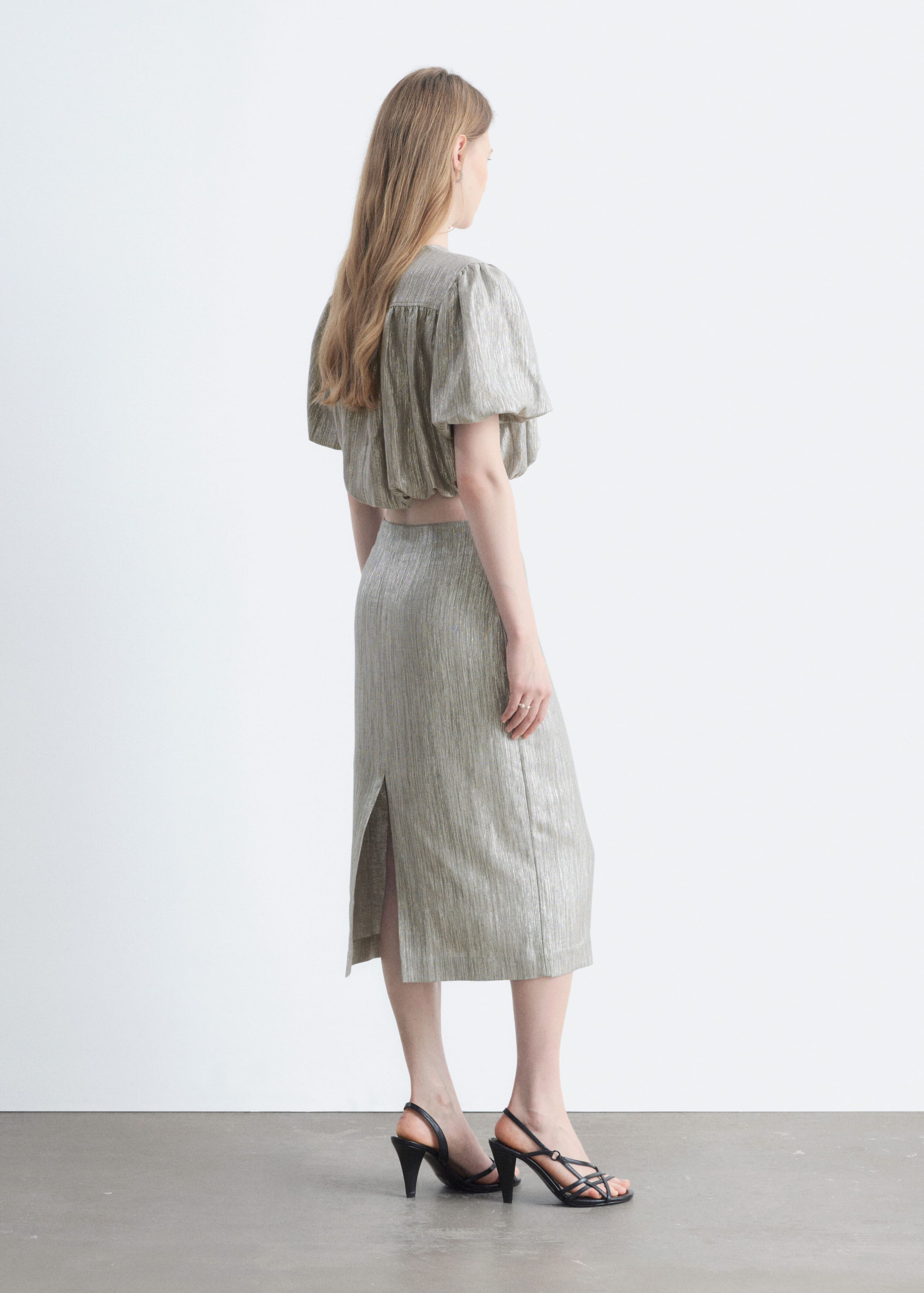 Aangerimpelde metallic blouse - Zilver - Lookbook