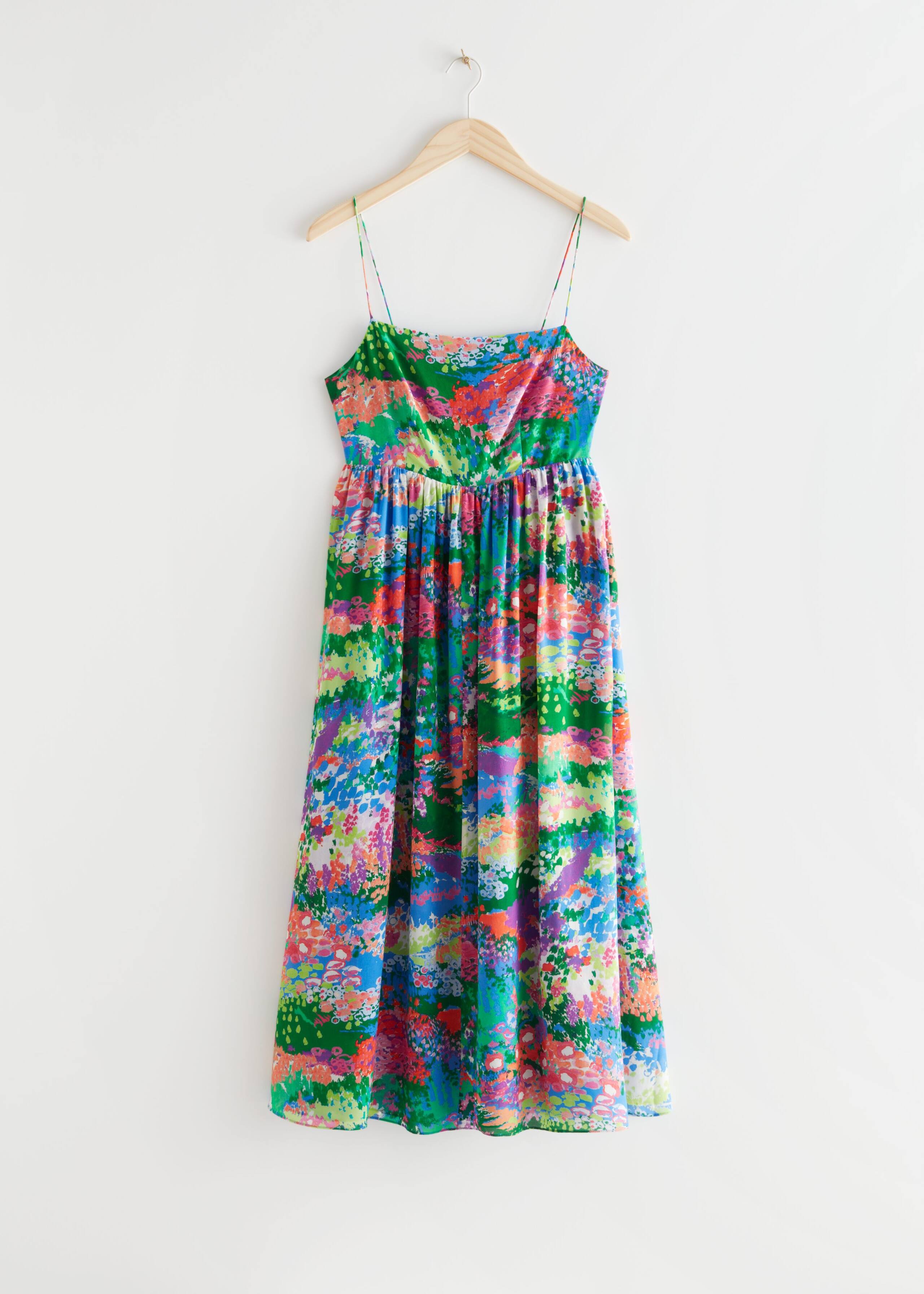 Strappy Silk Midi Dress - Floral Print - Bodegón