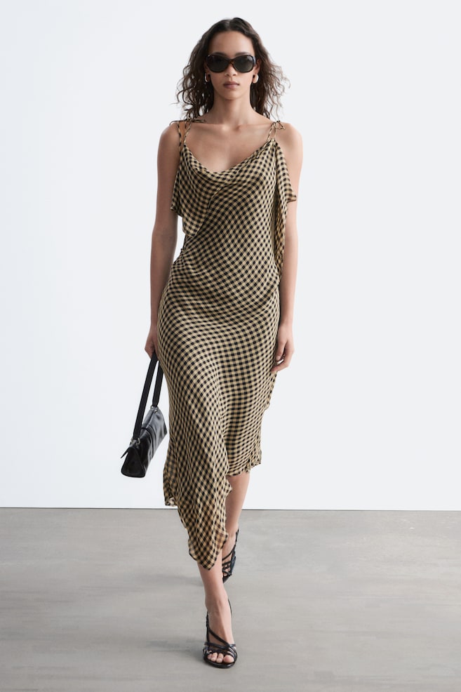 Vestido midi drapeado - Negro/Amarillo/Cuadros/Azul/Cuadros - 1