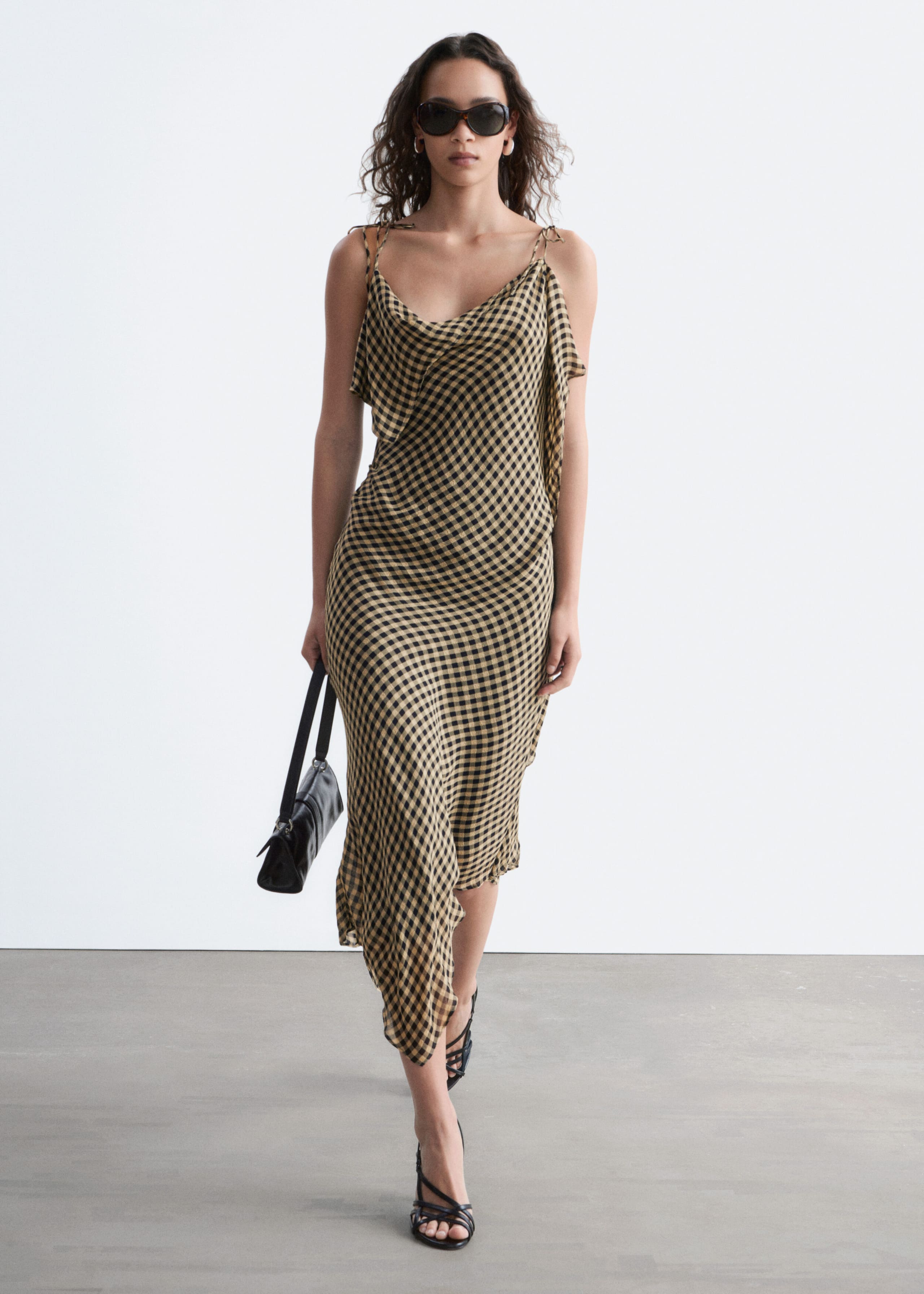 Draped Midi Dress - Blue/Checked - Lookbook