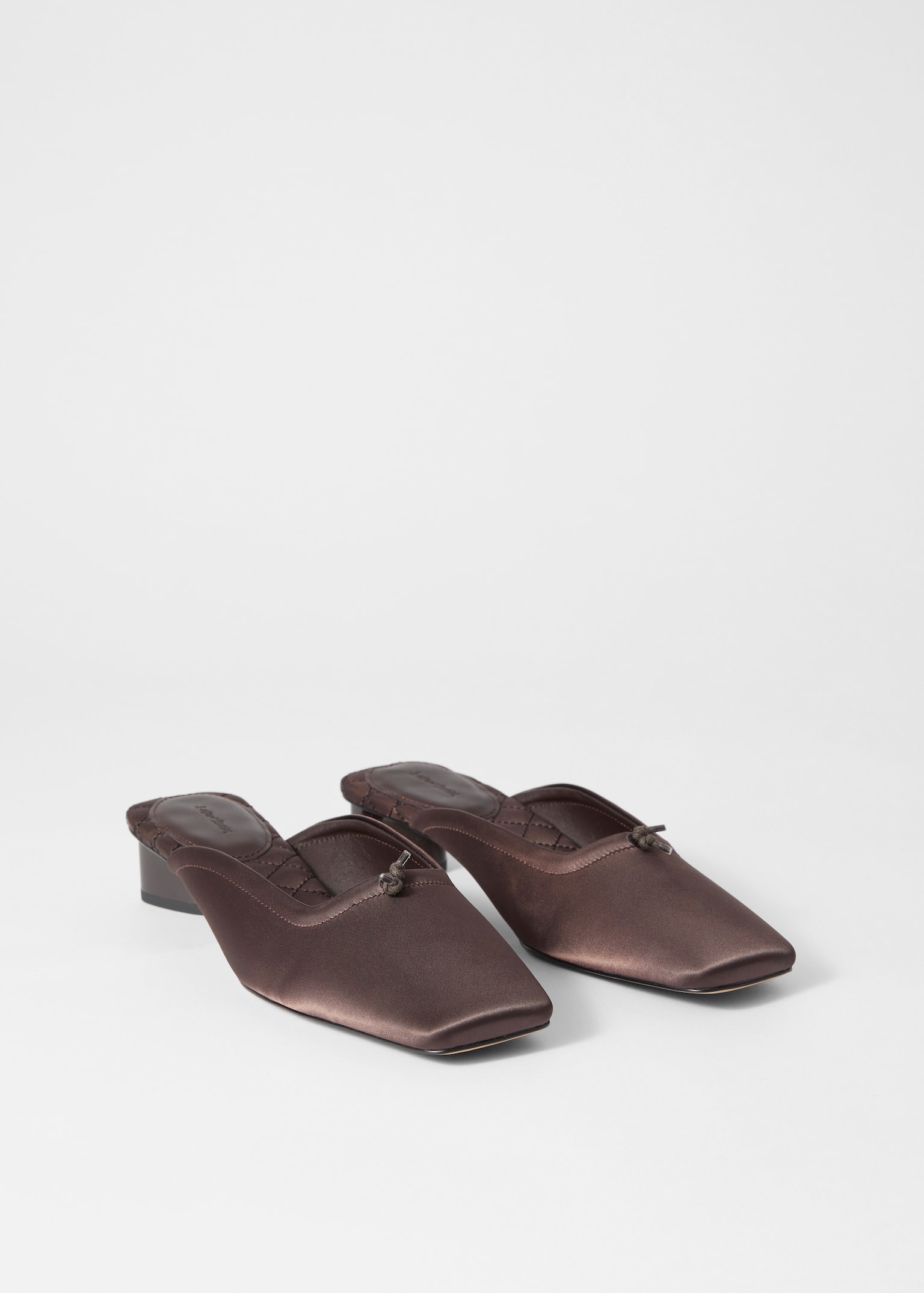 Mules de satén de punteras cuadradas - Marrón/Rojo rubí - 2