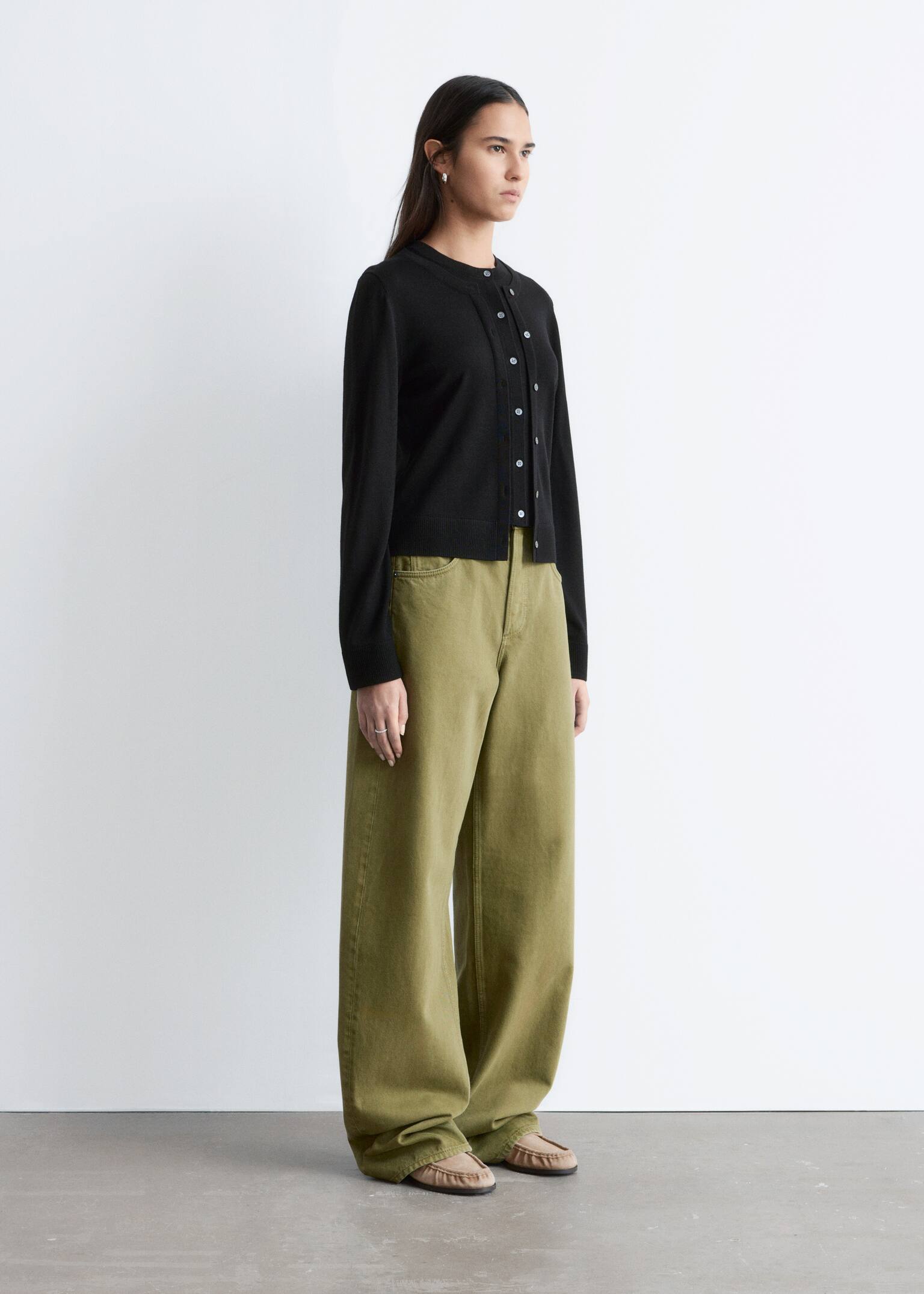 קרדיגן צמר דו-שכבתי - שחור - 7