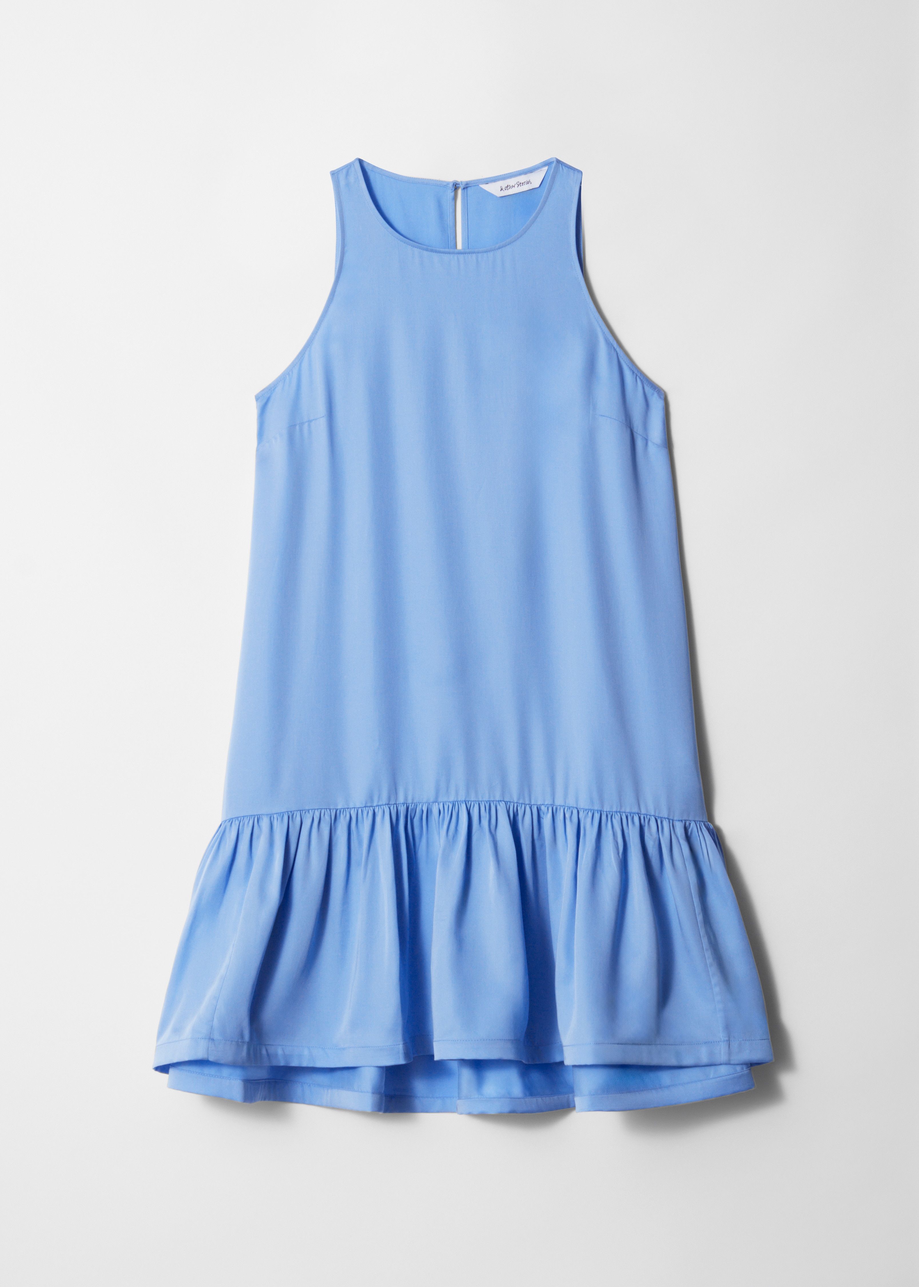 Robe courte volantée - Bleu ciel/Noir/Motif rose