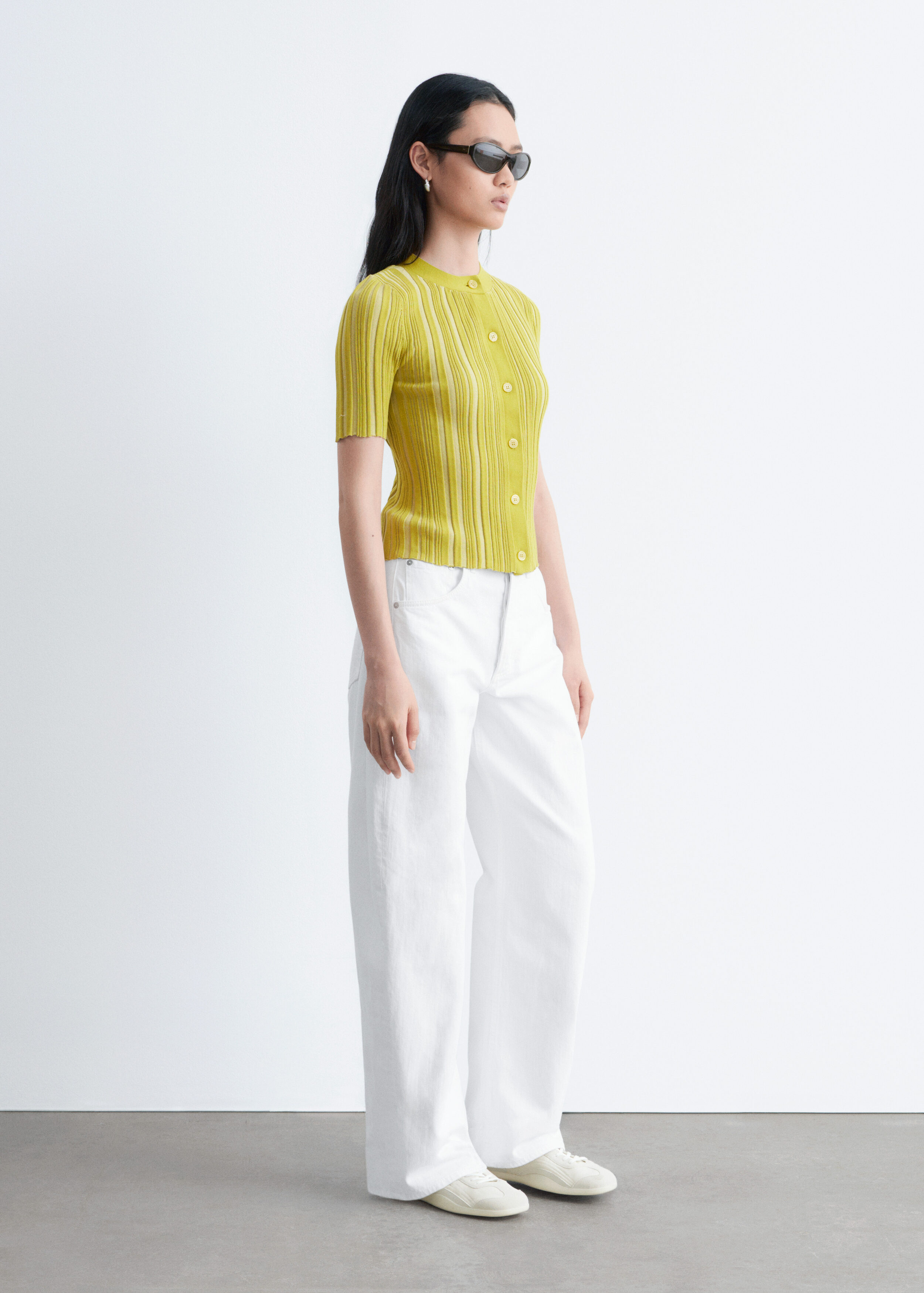Short-Sleeve Rib-Knit Cardigan - Chartreuse - & Other Stories US