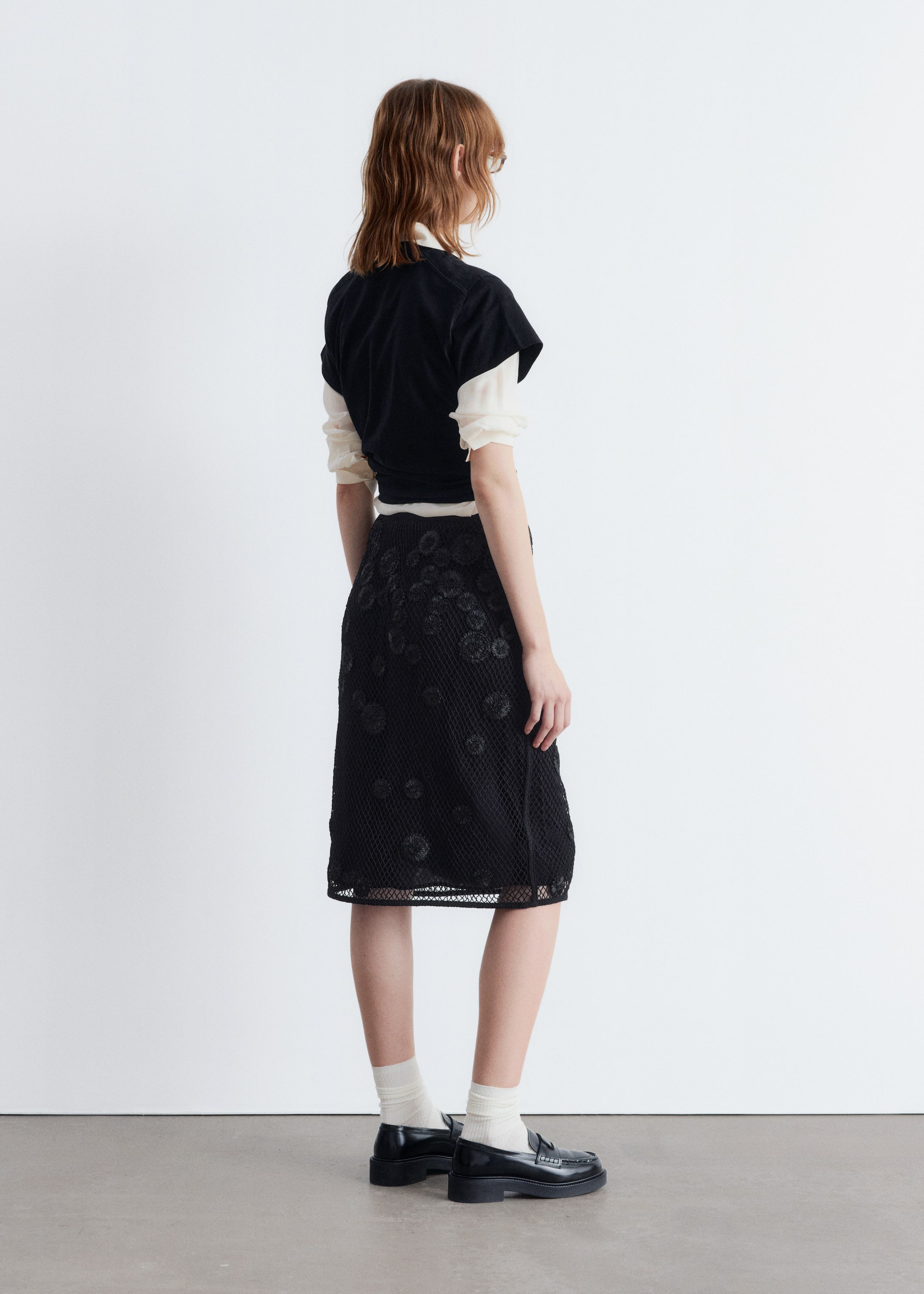Agrandir l'image: Jupe midi en mesh à motifs floraux appliqués - Noir - FEMME | H&M FR 9
