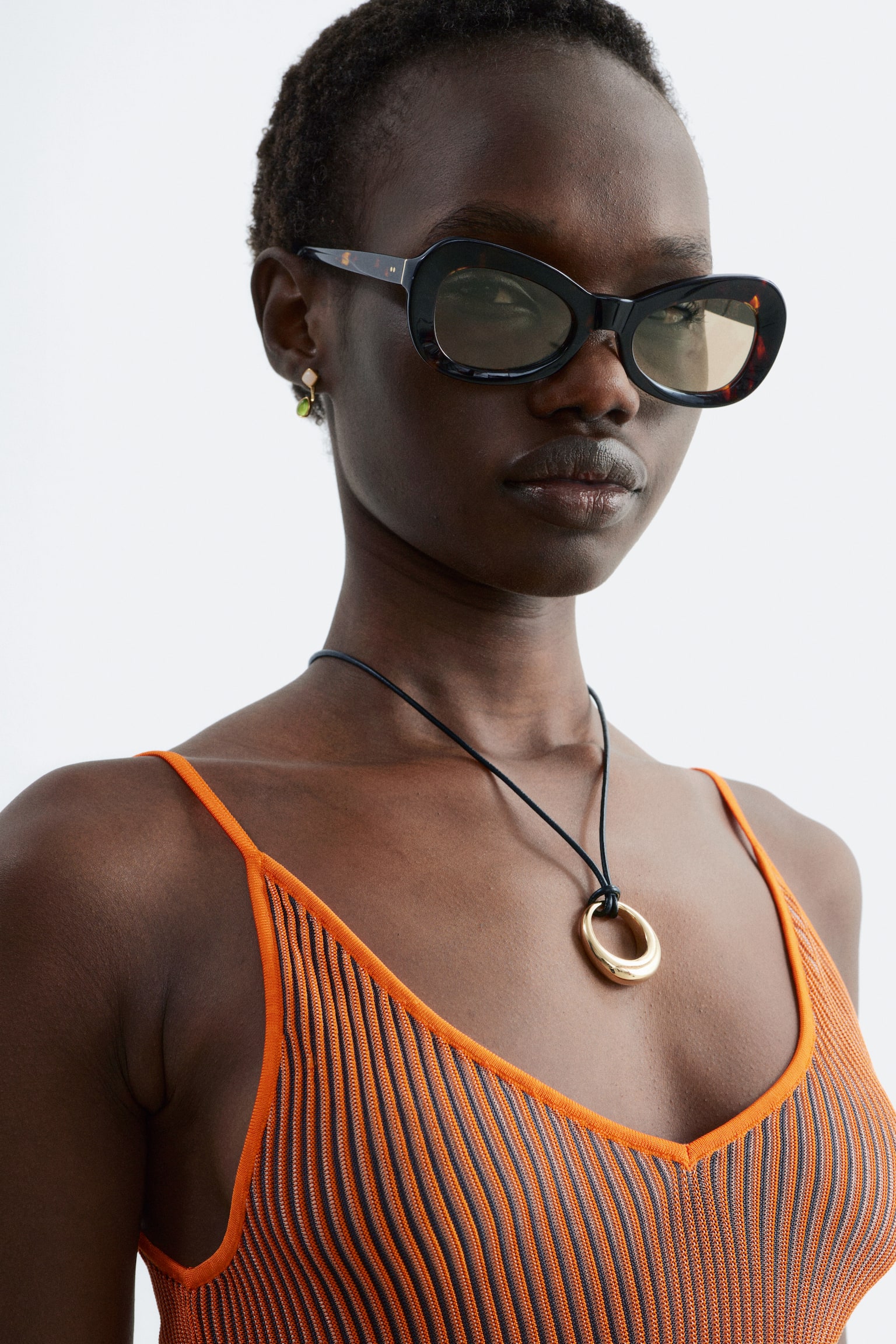 Ribbstickat linne - Orange/Grön - 6