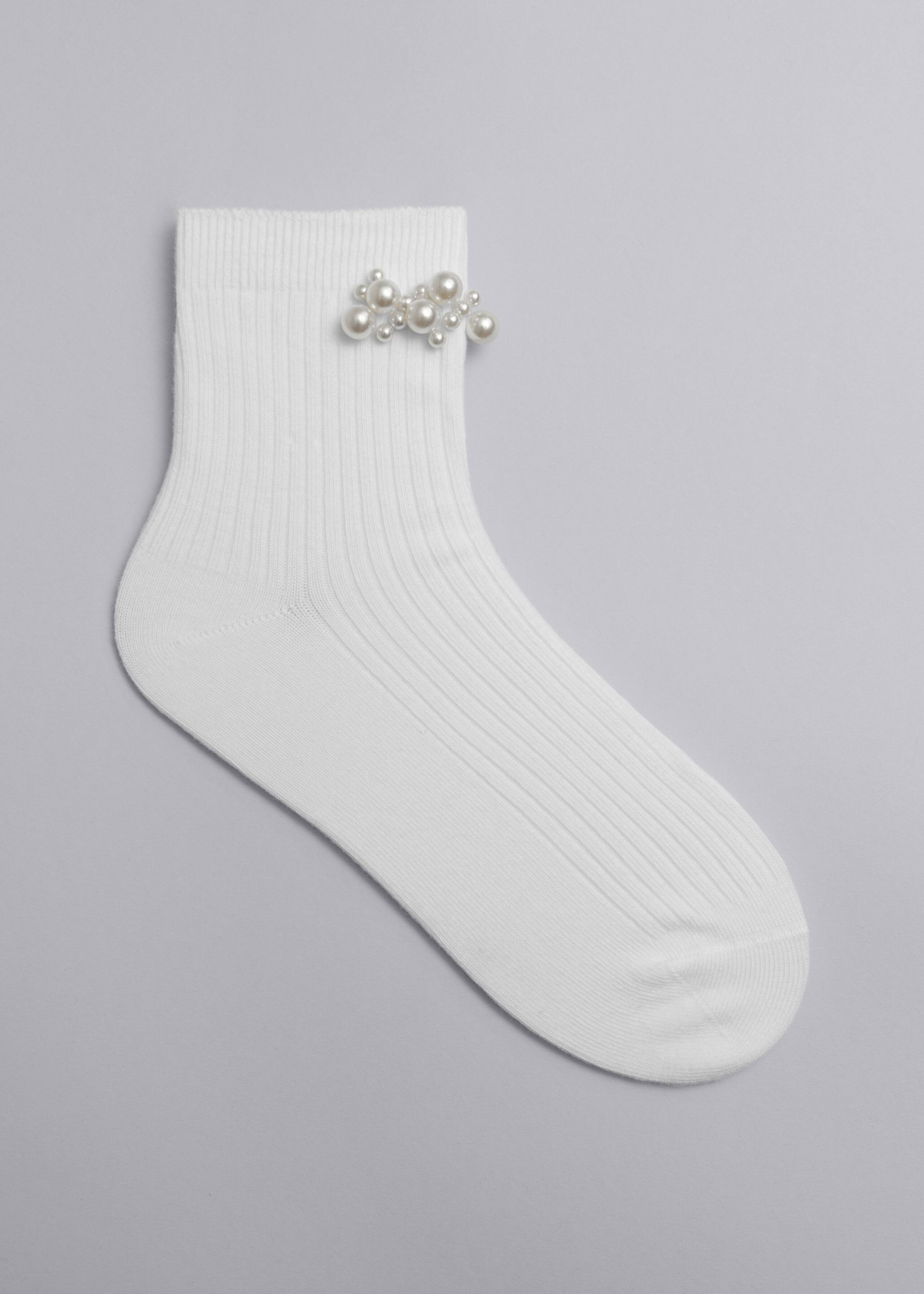 Pearl-Embellished Ankle Socks - White - Still Life