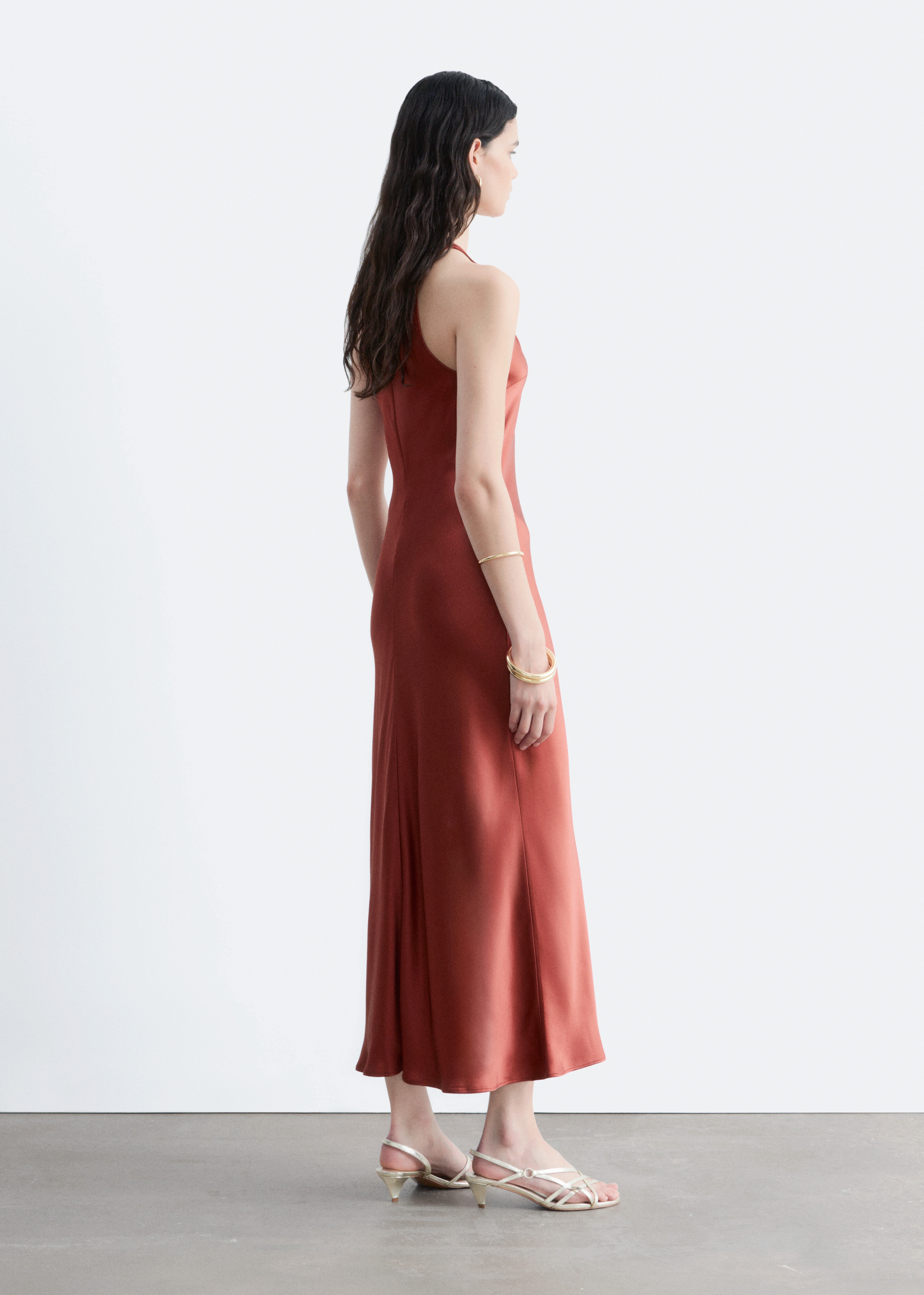 red satin dress h&m BNWT H&M Long Maxi Ankle Length Draped Tie Neck Satin Dress Red XS,S,M,L,XL,XXL