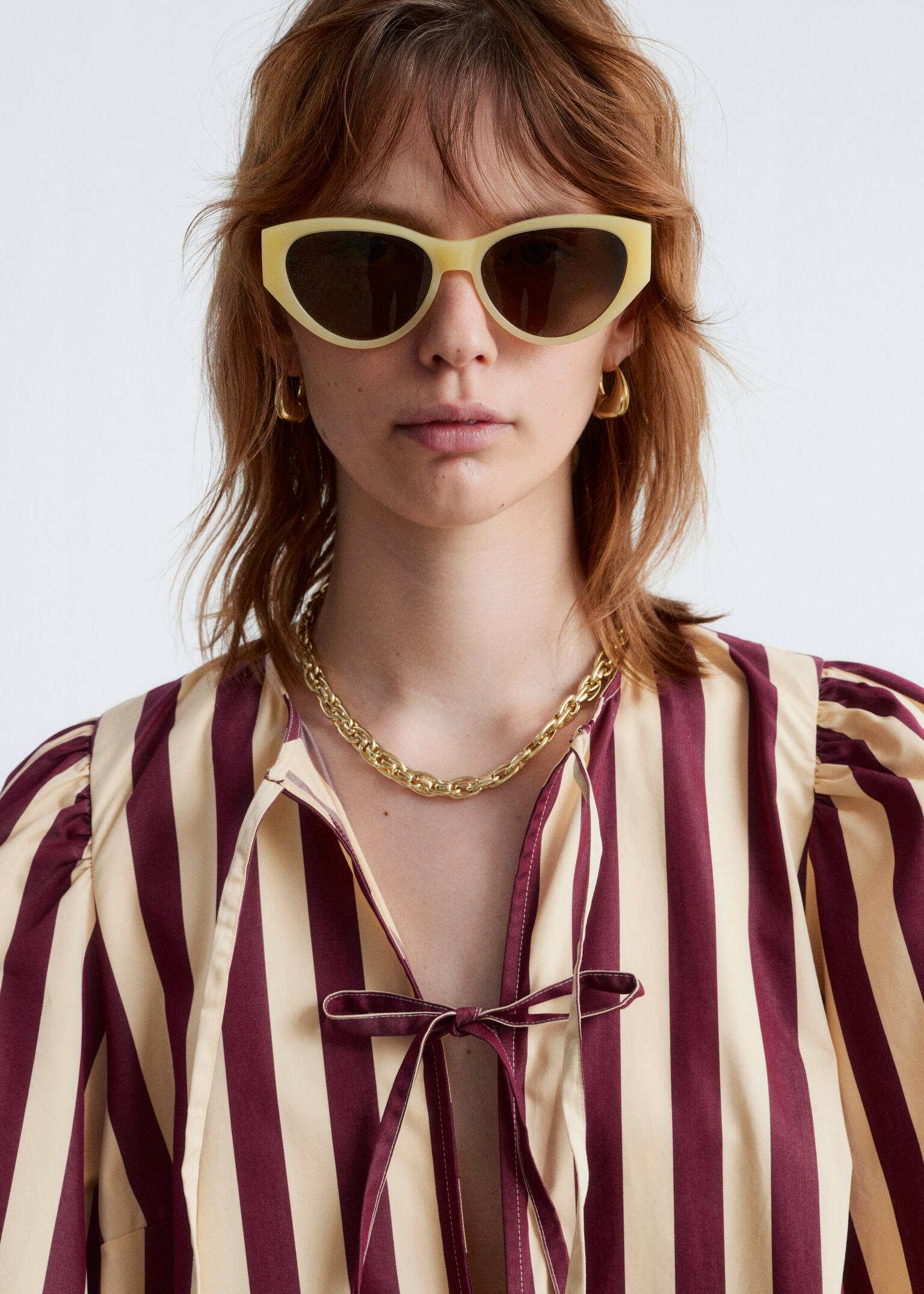 Rochie Mini Peplum - Dungi roșii/galbene/Roz închis/Alb - 3