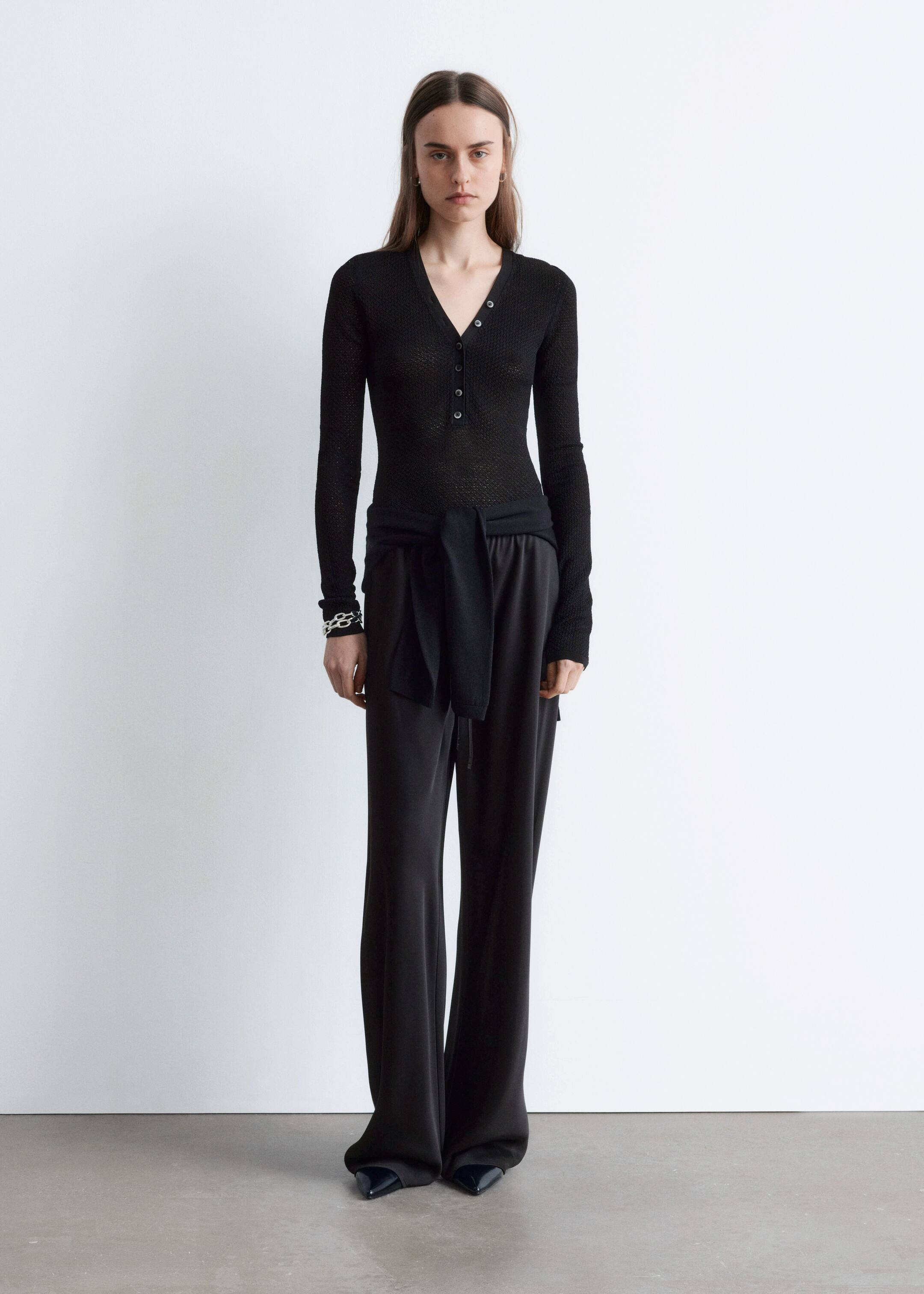 Grotere afbeelding bekijken: Ajourgebreide body met lange mouwen - Zwart - DAMES | H&M NL 2