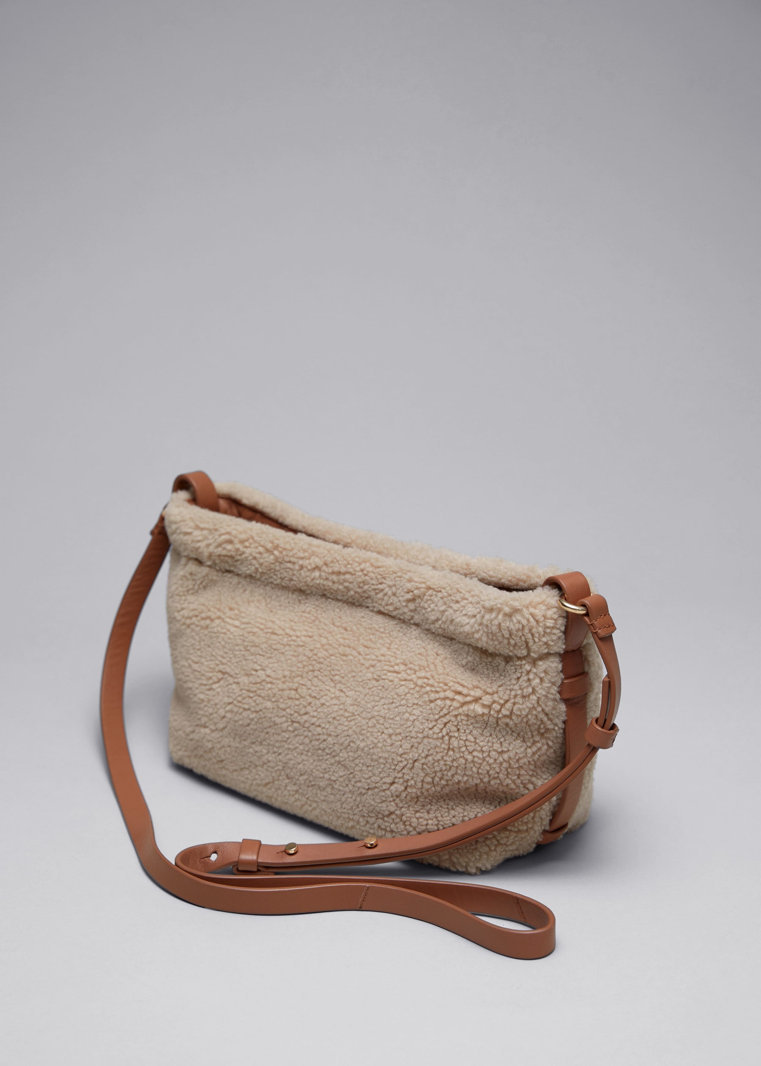 Borsa in pile con finiture in pelle - Beige - Natura morta