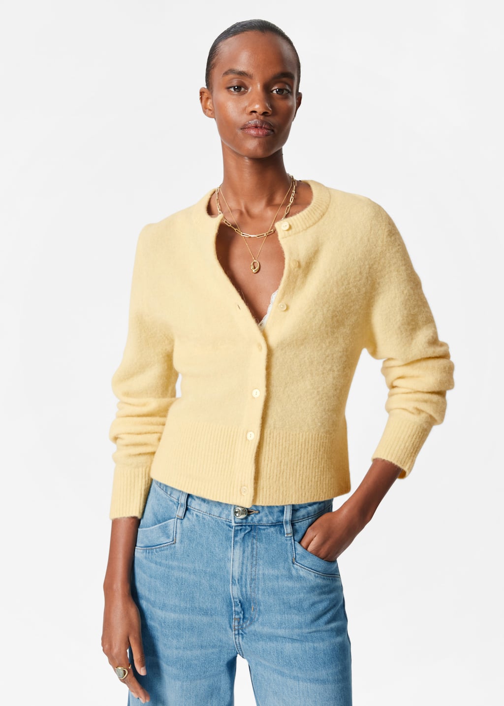 Alpaca-Blend Knit Cardigan - Blue - Lookbook