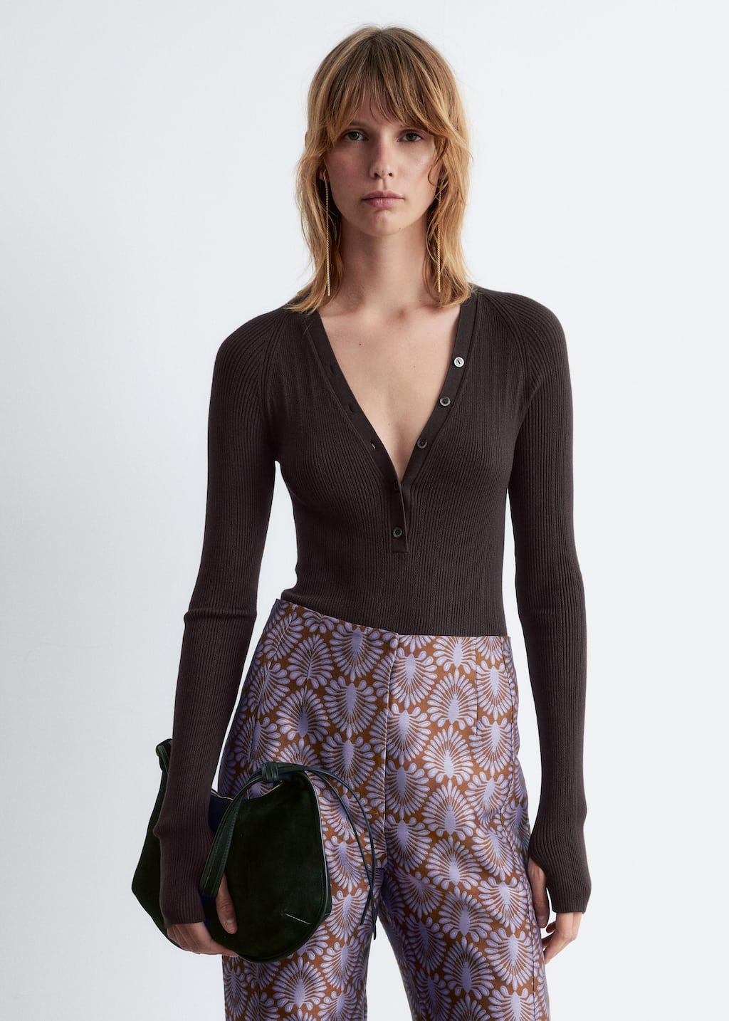 Image of Long-Sleeve Rib-Knit Bodysuit