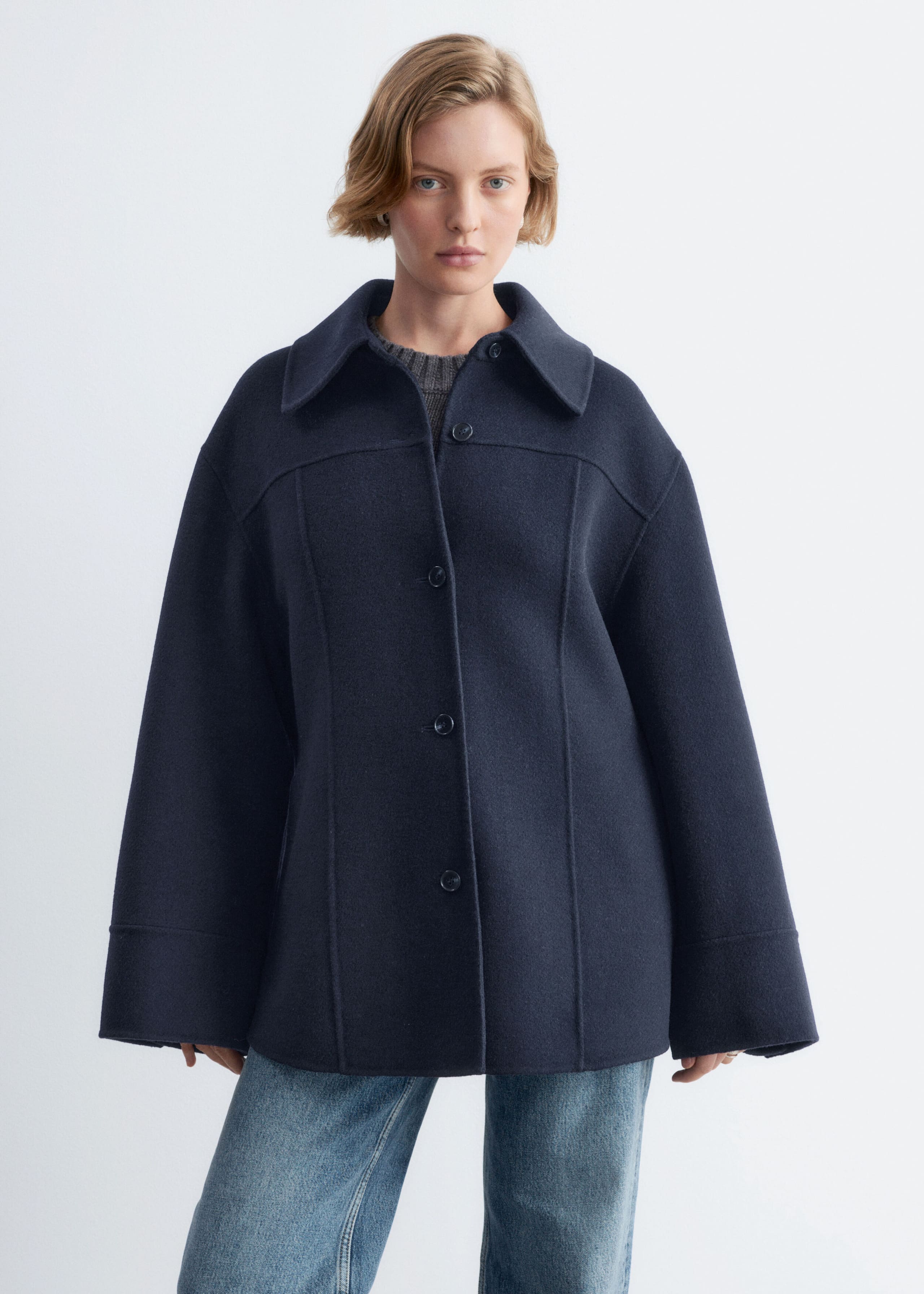 Schmal zulaufende Wolljacke - Navyblau - Stillleben