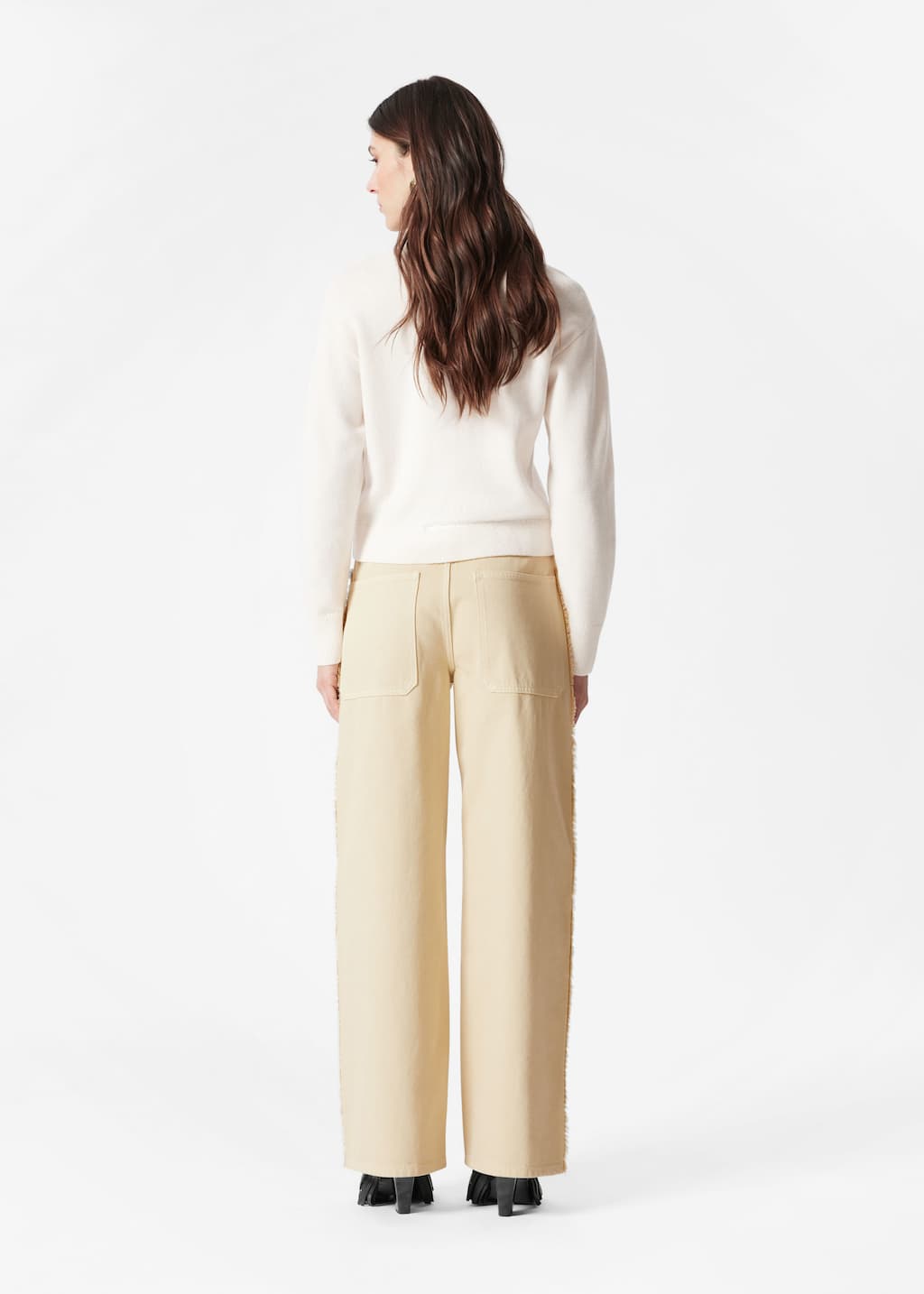 Boxy Merino Wool Cardigan - Cream - Lookbook