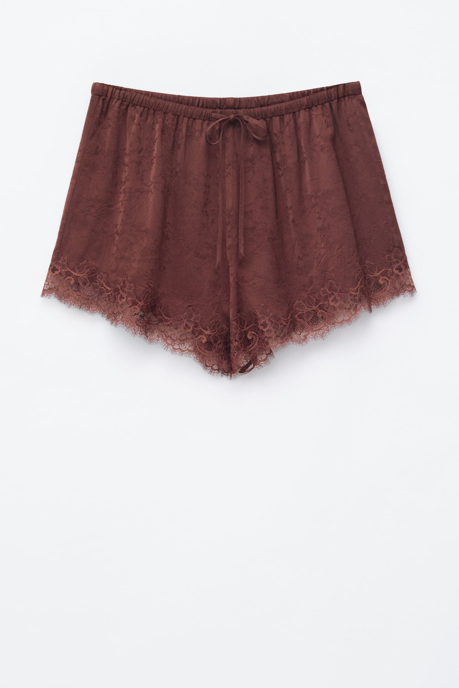 Żakardowe szorty z koronkową wstawką - Ciemnobrązowy/Jasnobeżowy - 1